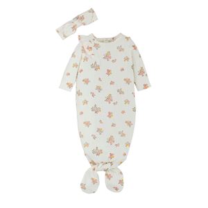 Hot Deal! Mud Pie Ivory Pointelle Baby Sleep Gown with Coordinating Bow Headband Set