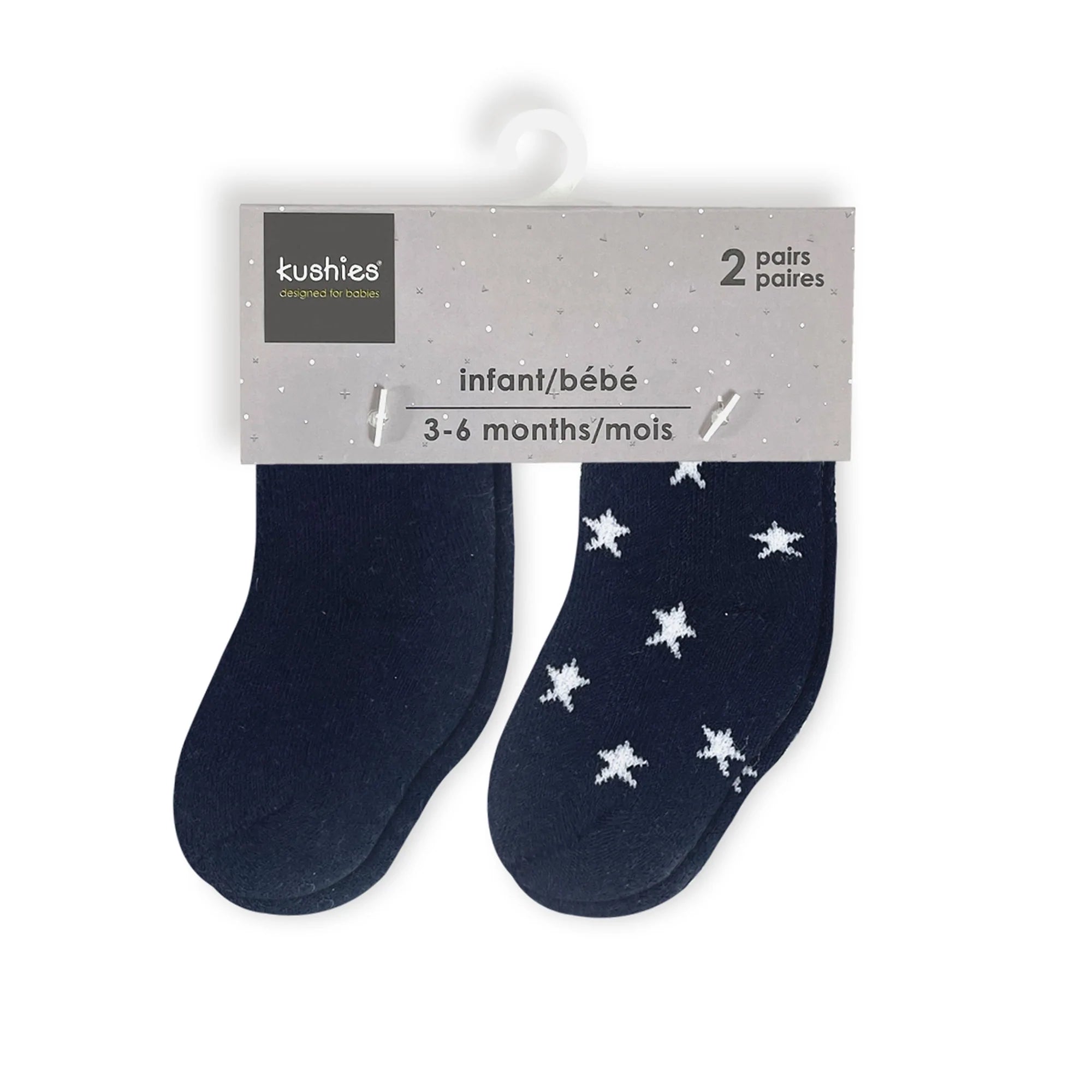 Hot Deal! Kushies Infant Sock 2-Pack in Navy Solid and Star Patterns