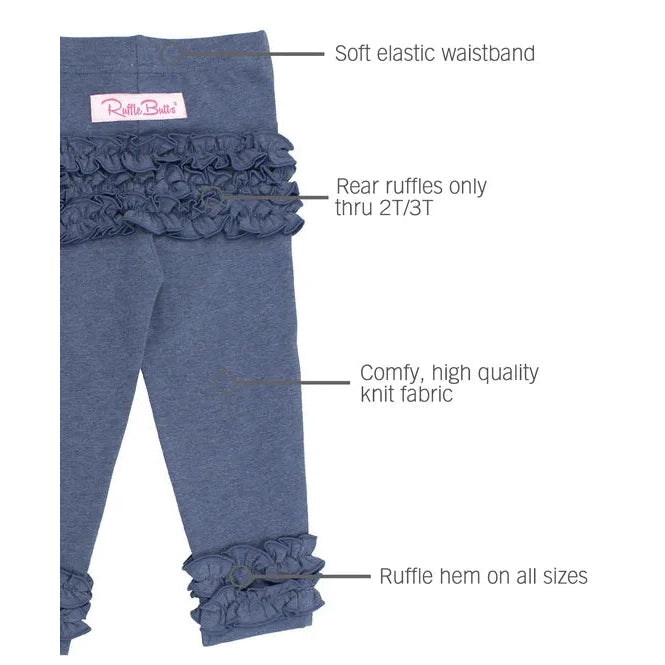 Hot Deal! RuffleButts Girls' Faux Denim Solid Ruffle Stretch Leggings for All-Day Play