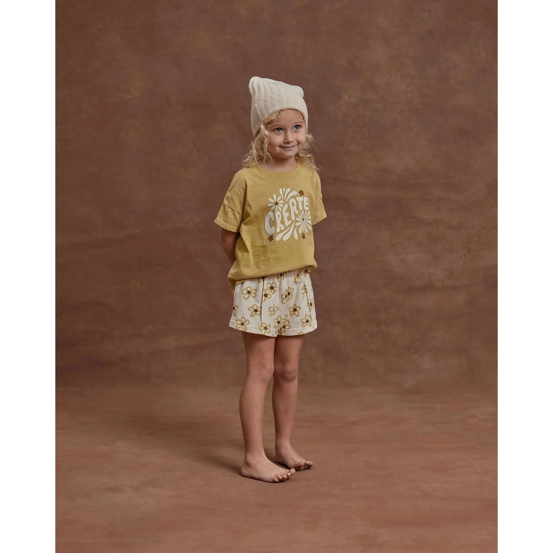 Rylee & Cru Ivory Daisy Print French Terry Sweat Shorts - Perfect for Sleep or Lounge