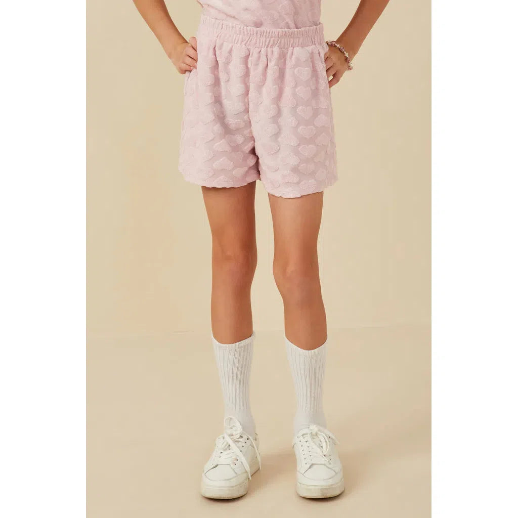 Hot Sale! Hayden Terry Heart Textured Elastic Waist Shorts for Girls