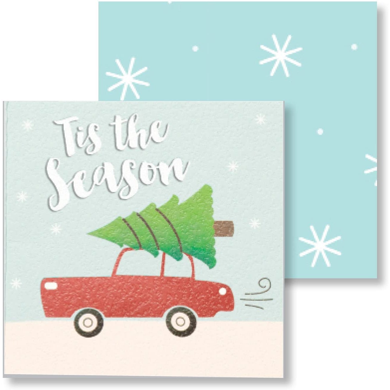 Festive Christmas Car Gift Enclosure Card with White Glitter