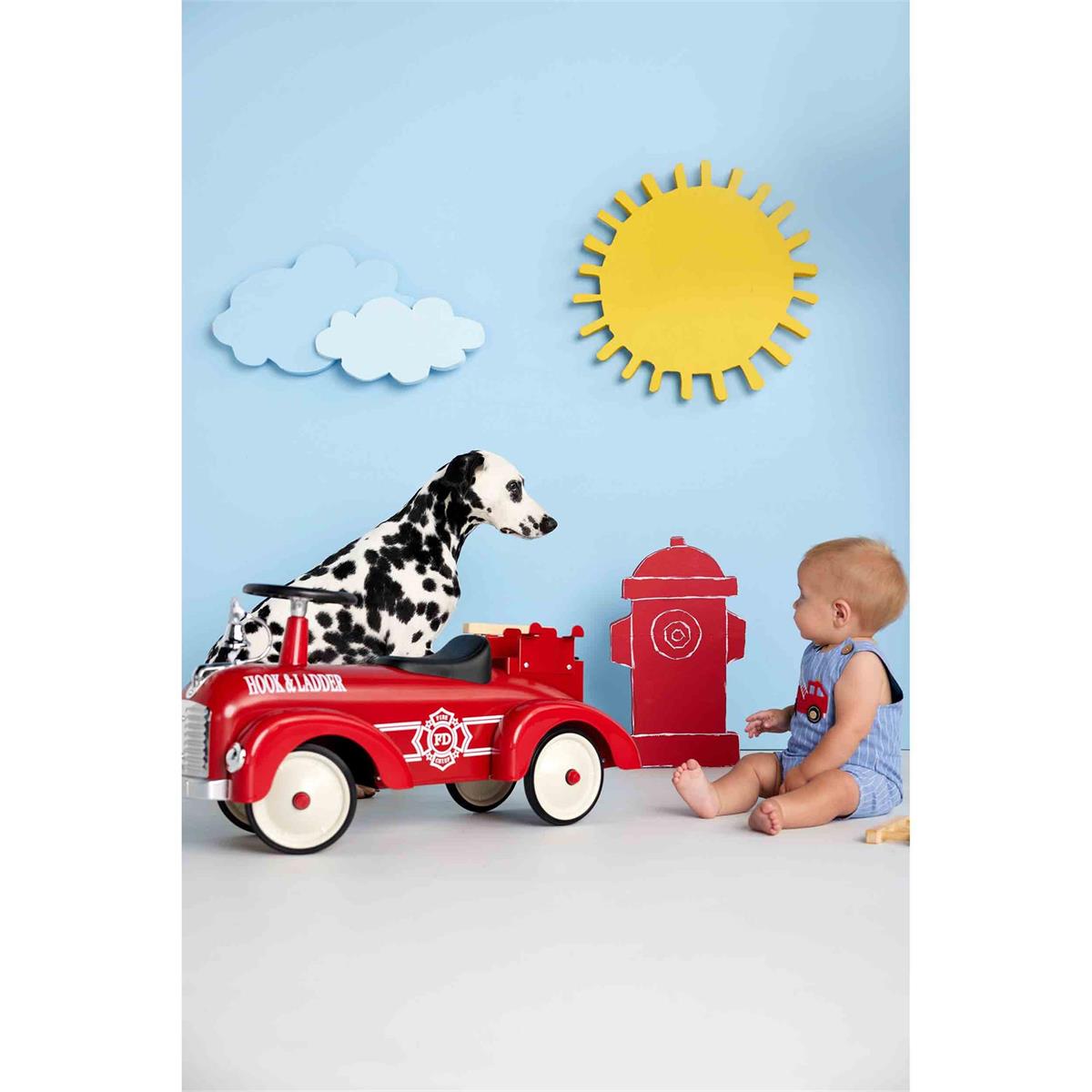 Hot Deal! Mud Pie Chambray Fire Truck Jon Jon with Pinstripes