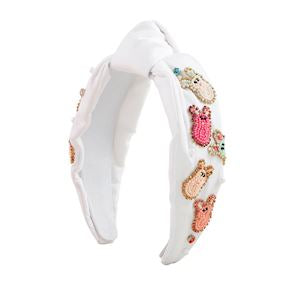 Hot Sale! Mud Pie Embroidered Beaded Easter Cotton Headband with Top Knot