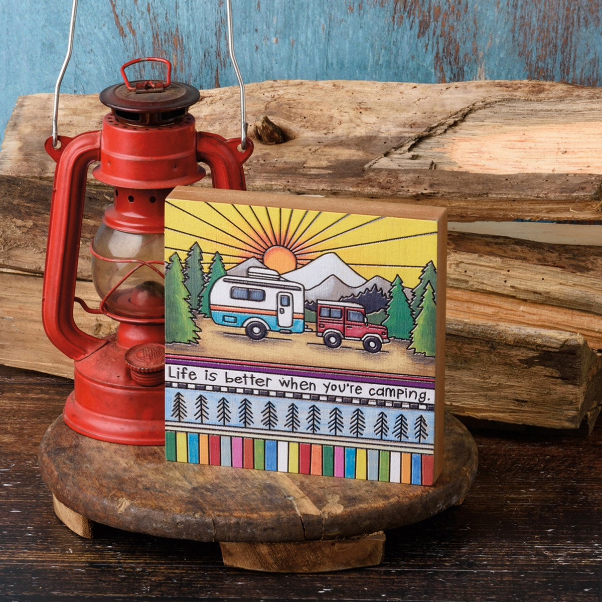 Hot! Primitives By Kathy Camping Block Sign