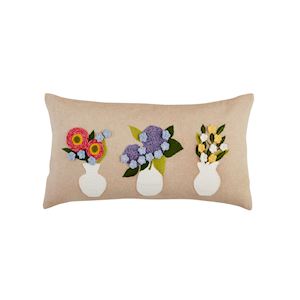 Hot! Mud Pie Flower Vase Embroidery Lumber Pillow