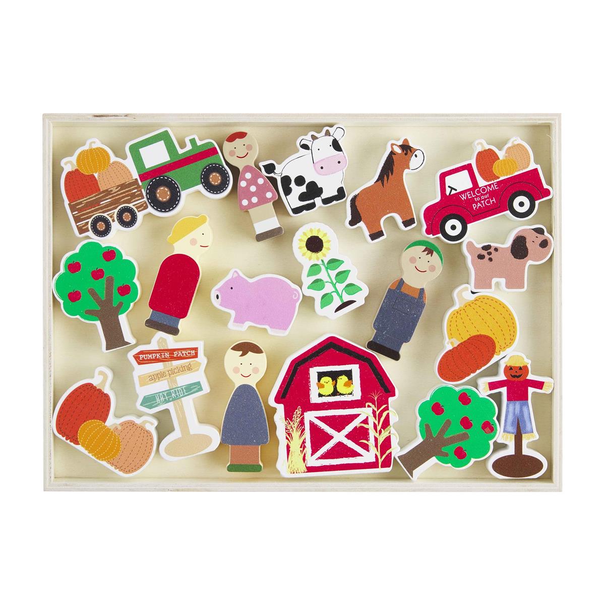 Mud Pie 18 - Piece Chunky Wood Pumpkin Patch Toy Set for Ages 3+