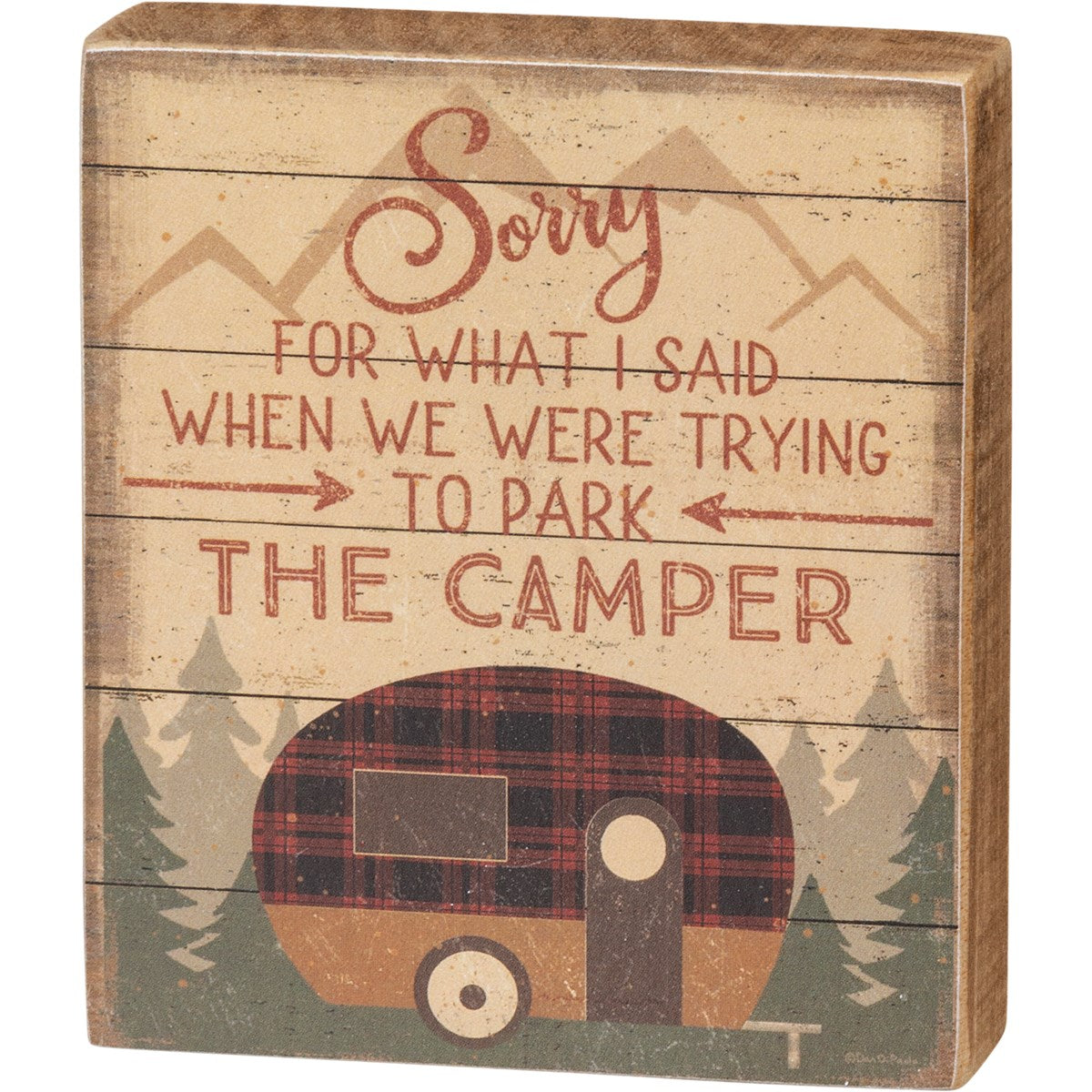 Rustic Wooden Block Sign: Apology for Camper Parking Woes - Great Deal!