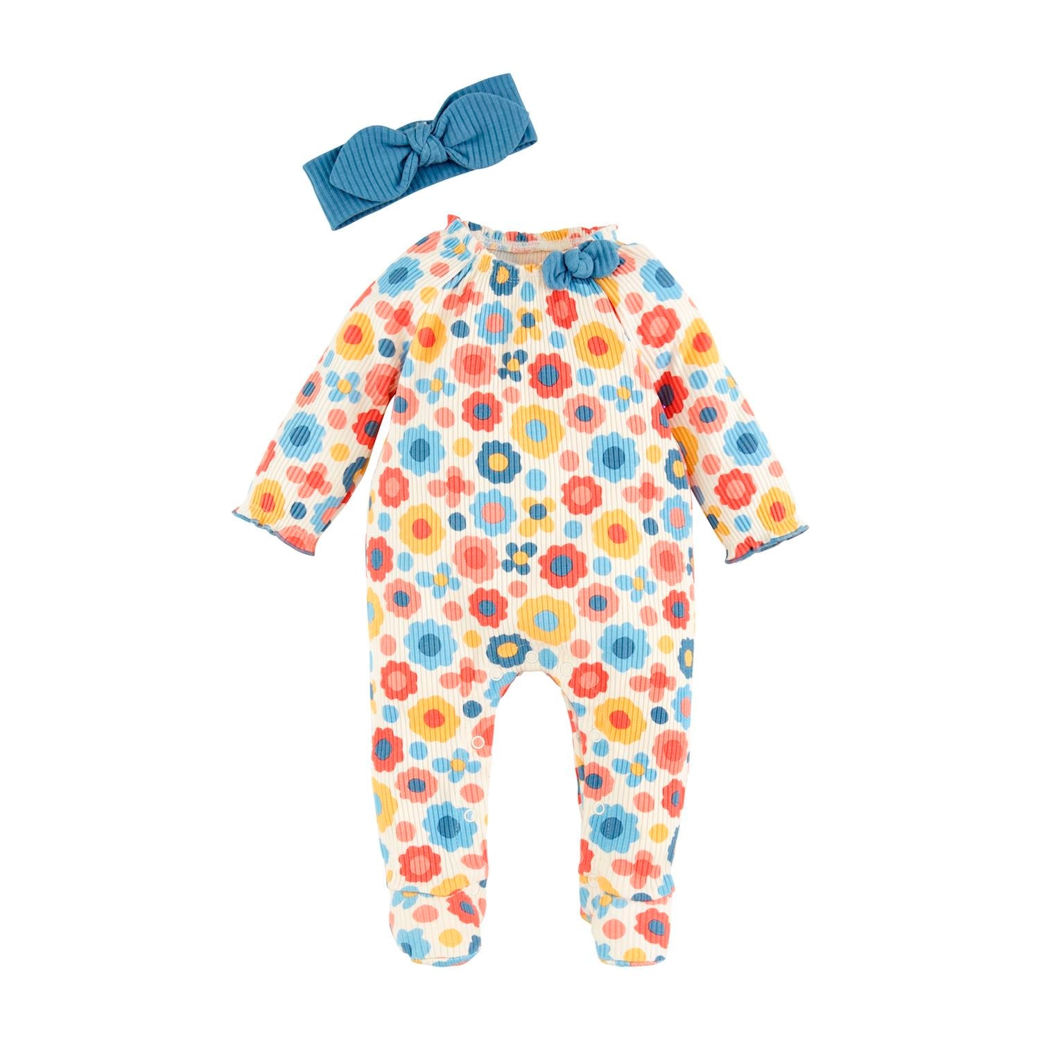 Mud Pie Cotton Floral Baby Sleeper with Matching Bow Headband Set