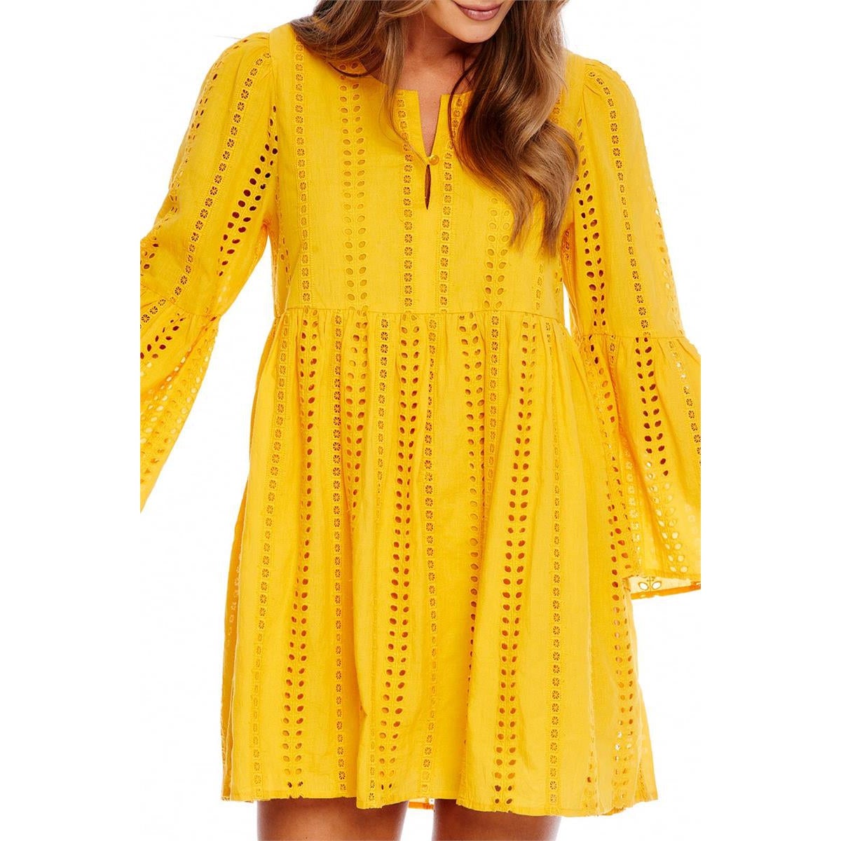 Hot Sale! Mud Pie Mustard Cotton Eyelet Raylee Dress for Women