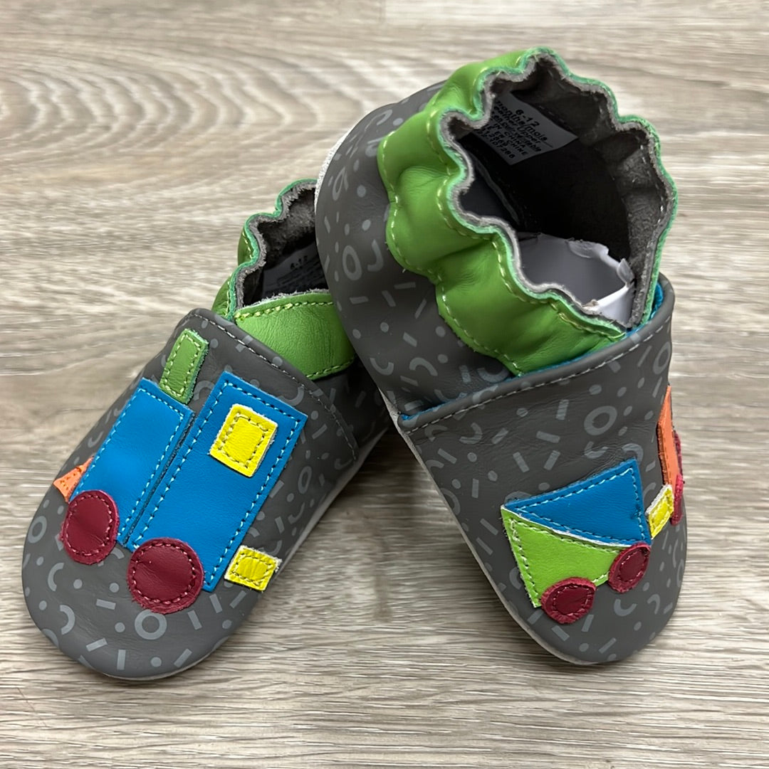 Hot Sale! Grey Robeez Soft - Soles Train Blocks Baby Shoes