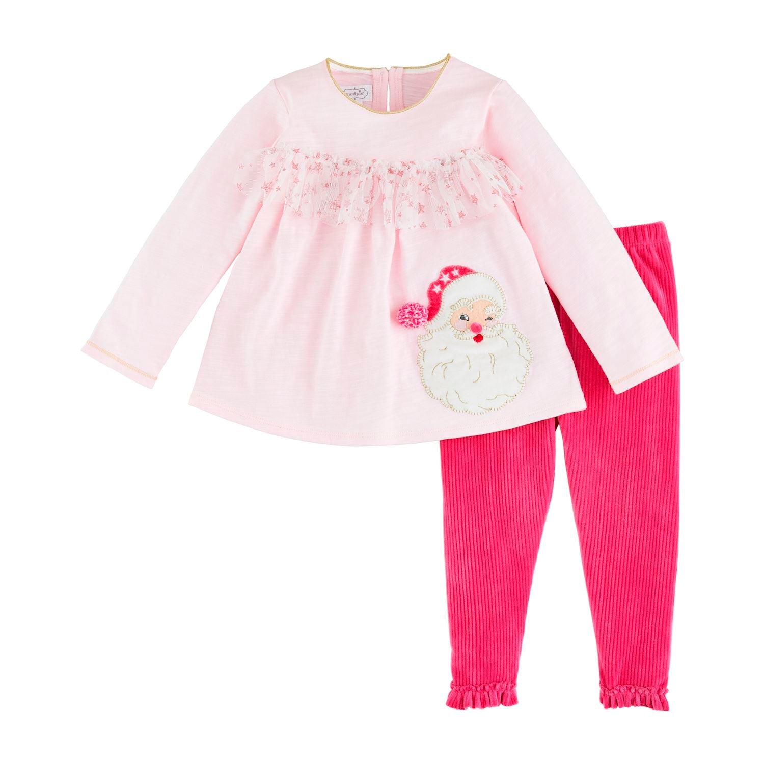 Pink Glittery Santa Tunic and Ribbed Velour Legging Set by Mud Pie