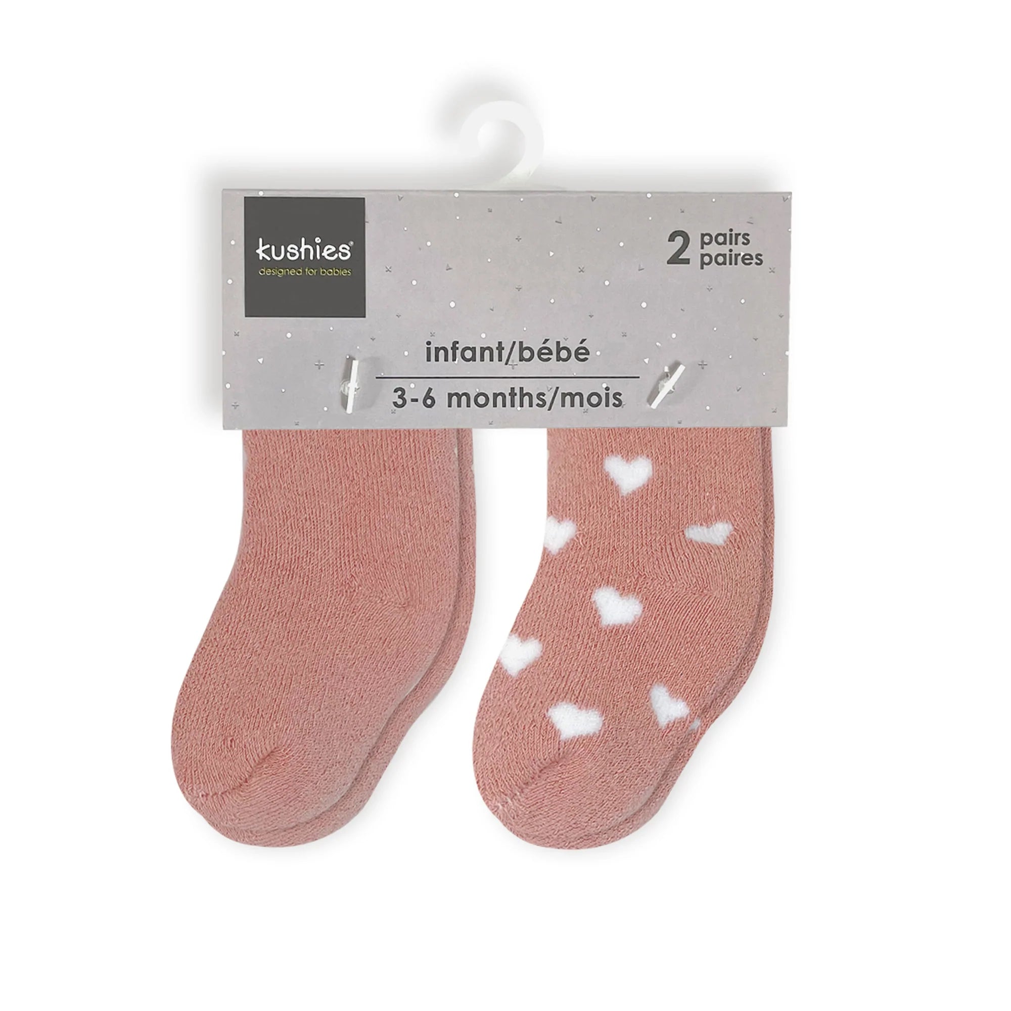 Kushies Infant Socks 2-Pack - Rose Solid/Hearts, Great Deal!