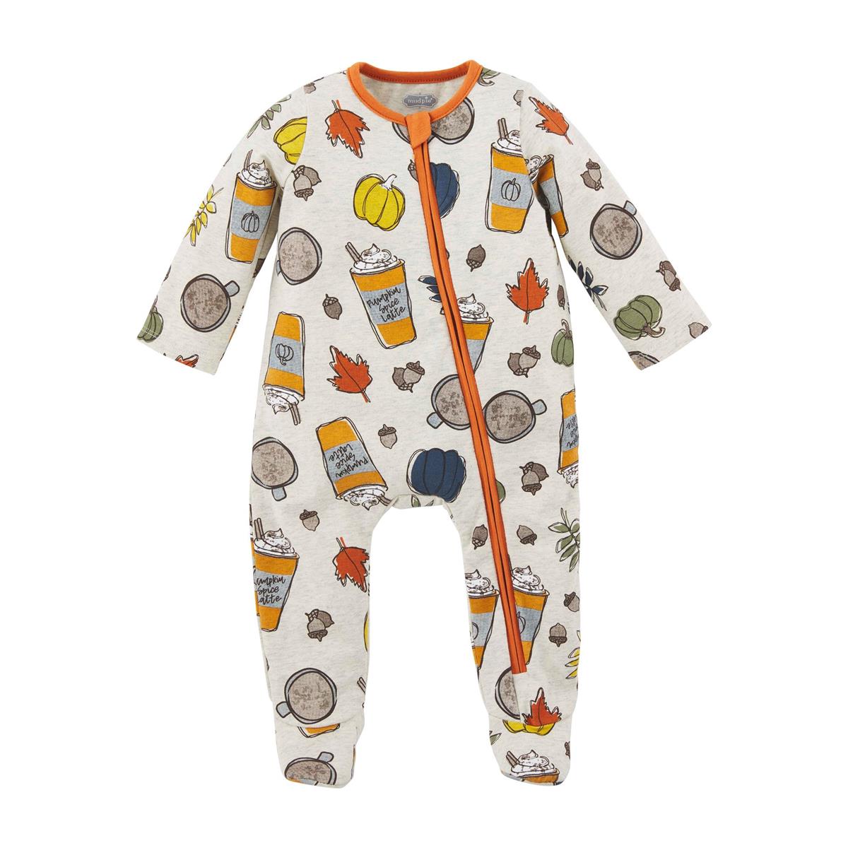 Mud Pie Cozy Pumpkin Spice Cotton-Spandex Zippered Footed Sleeper