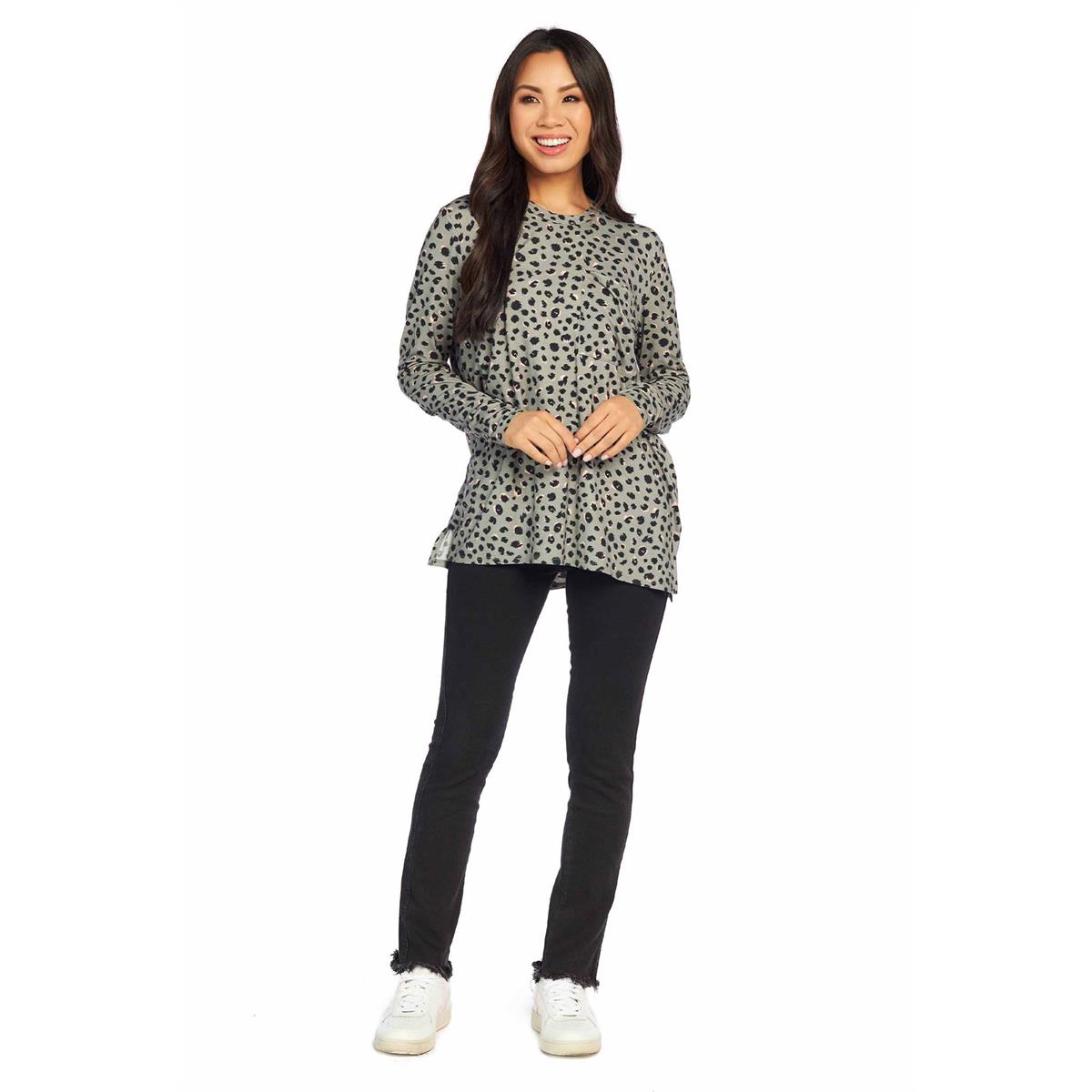 Hot Deal! Mud Pie Sage Leopard Holland Jersey Top