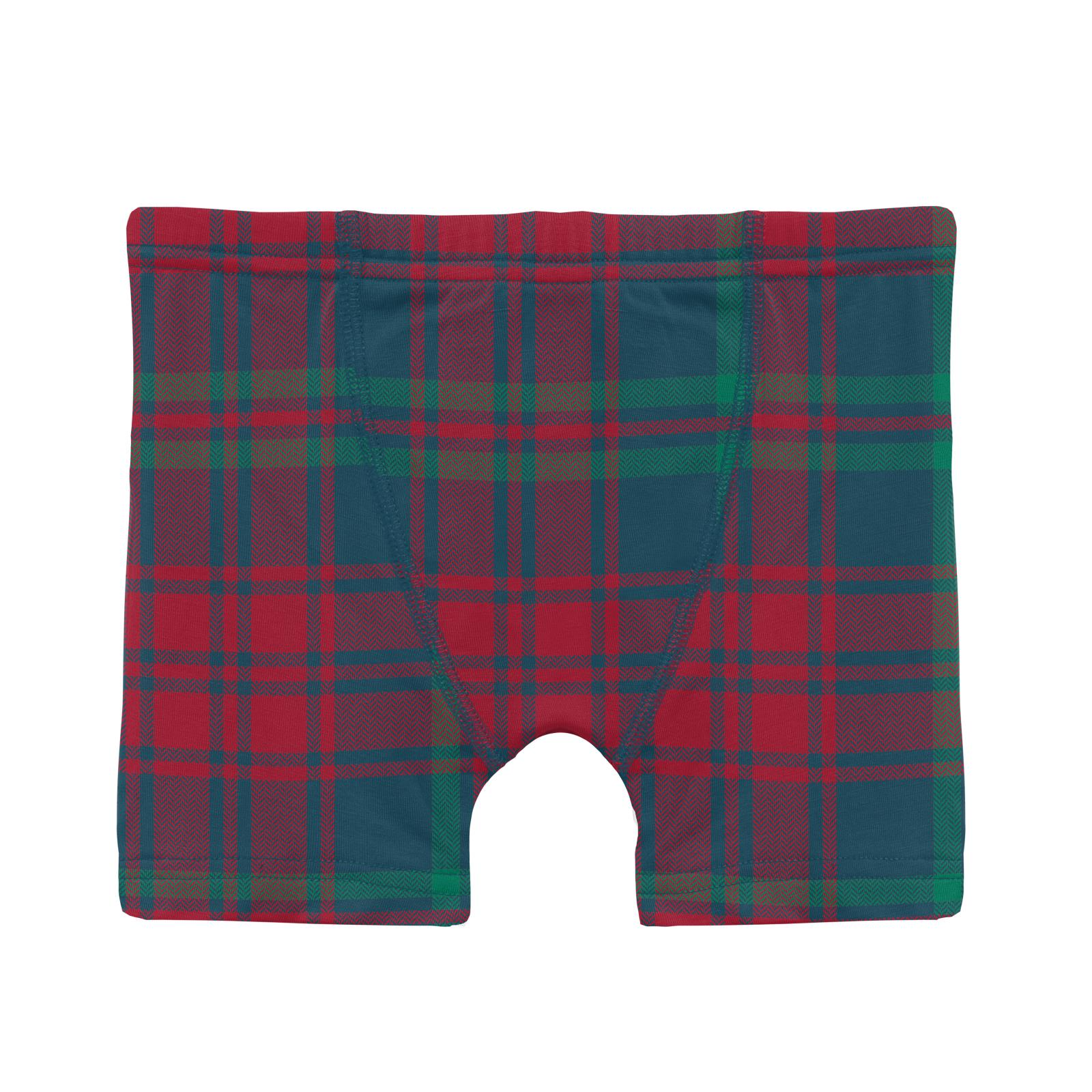 Boy's Peacock Plaid Print Kickee Pants Boxer Brief - Stock Up Now