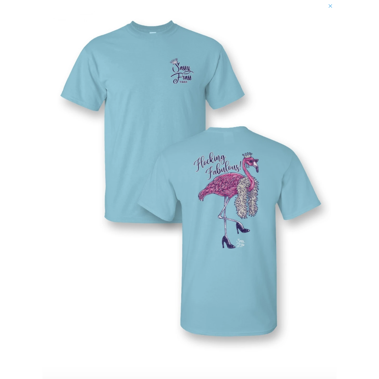 Fabulous Flamingo Crew - Neck Tee in Sky - Sassy Frass Tees
