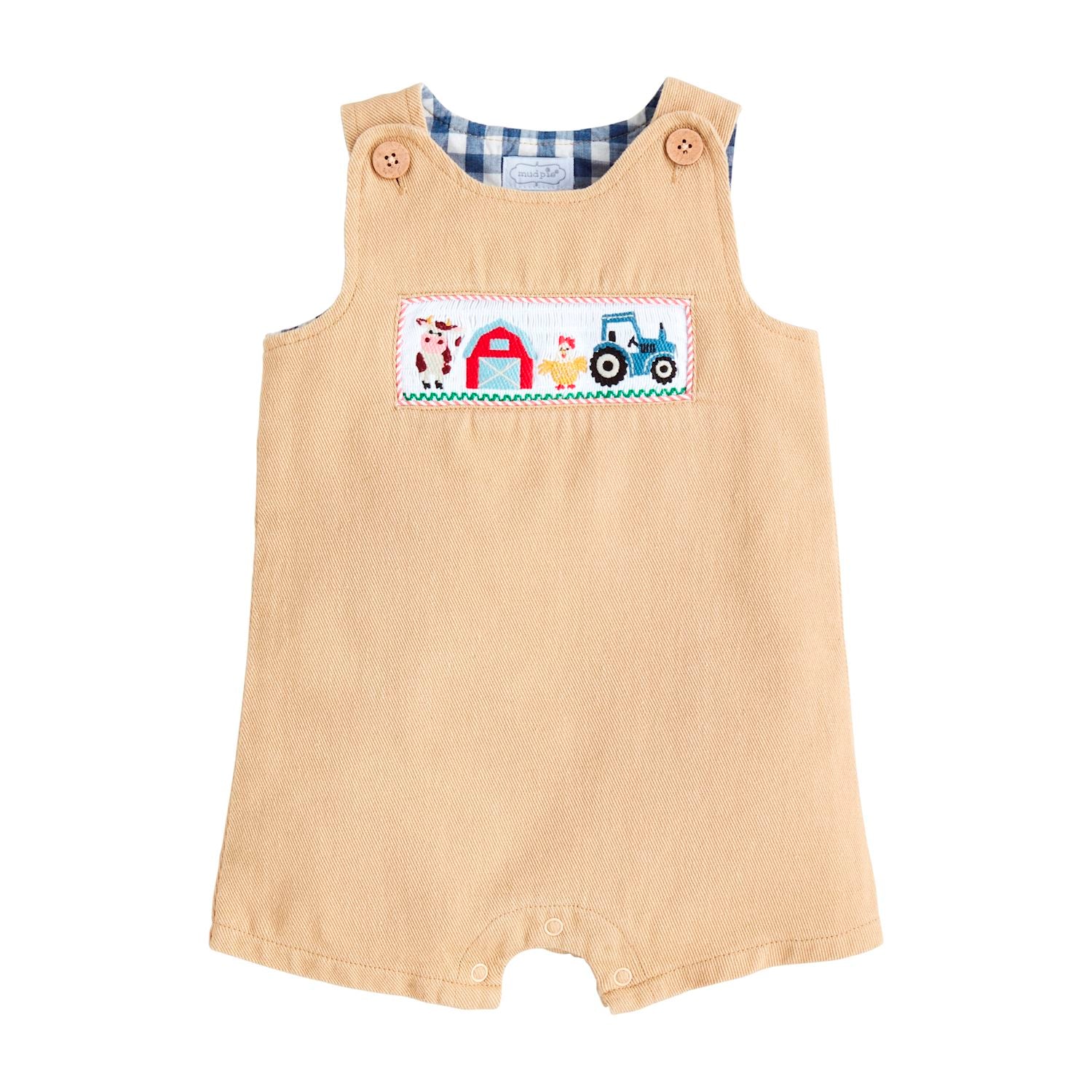 Mud Pie Cotton Twill Farm-Style Smocked Jon Jon with Coconut Wood Buttons