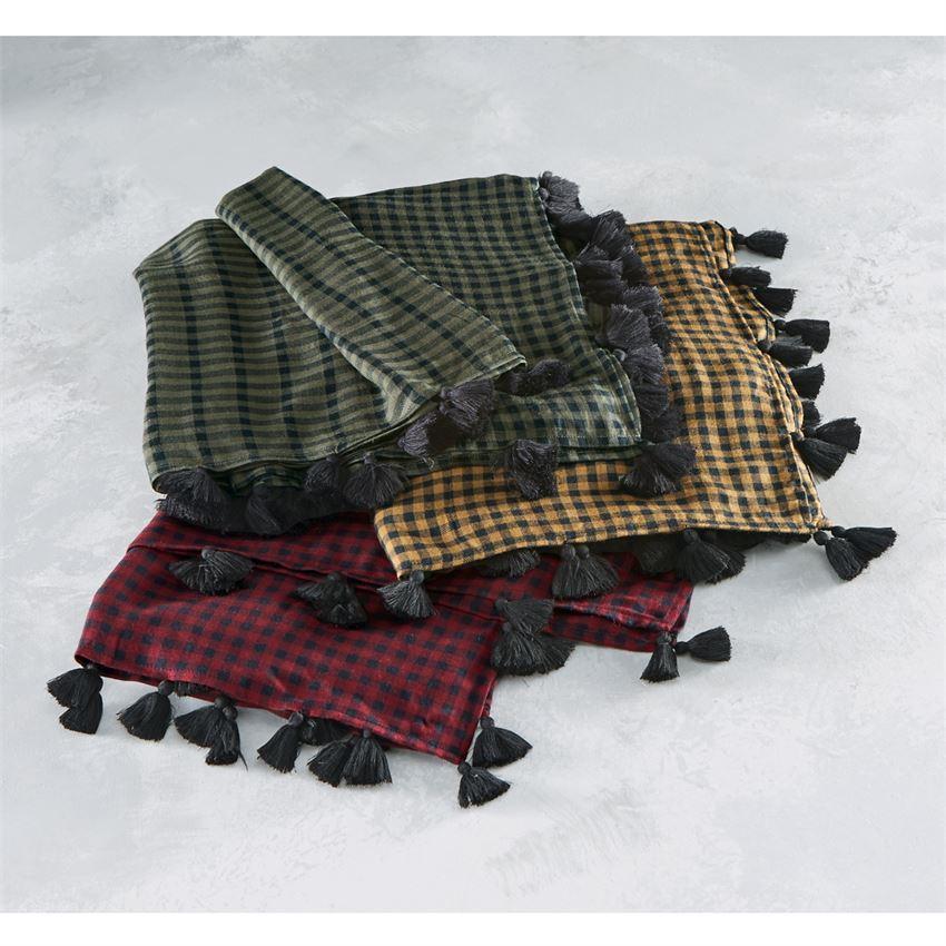 Stylish Mud Pie Viscose Gingham Square Scarf with Cotton Tassel Trim