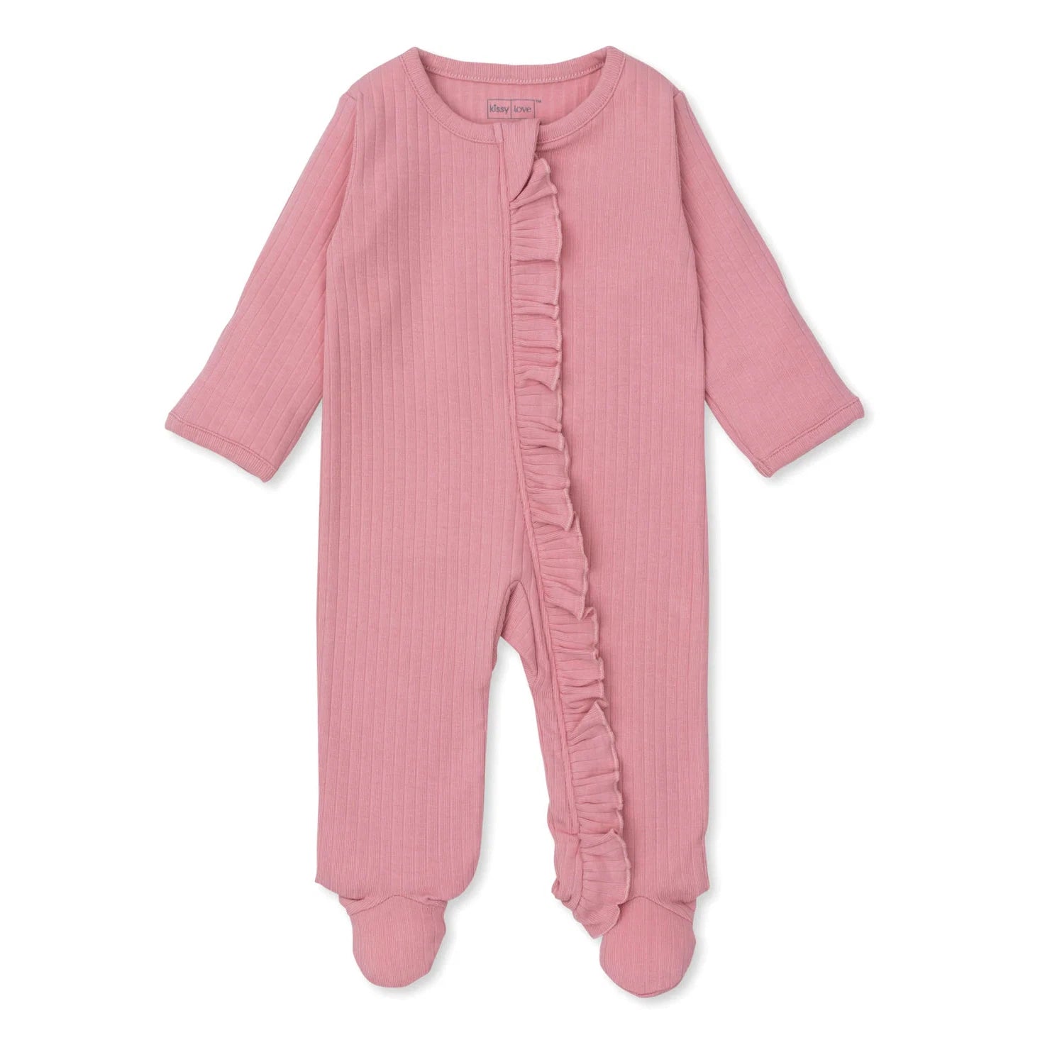 Adorable Pink Kissy Love Ribbed Zippered Baby Footie for Ultimate Comfort