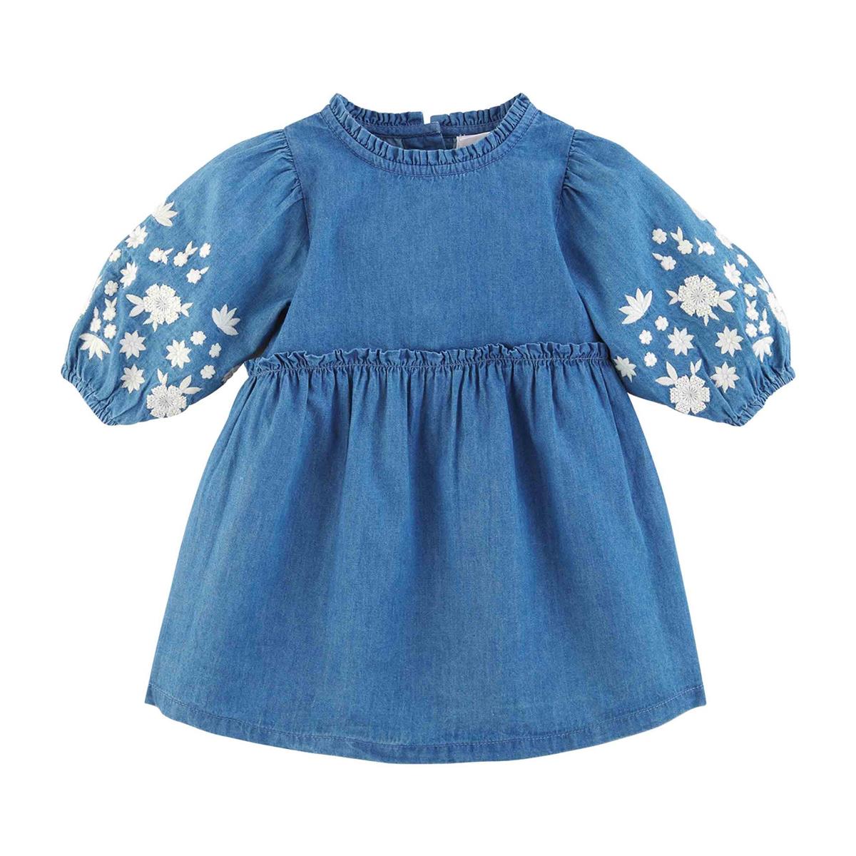 Mud Pie Stylish Embroidered Balloon - Sleeve Denim Dress
