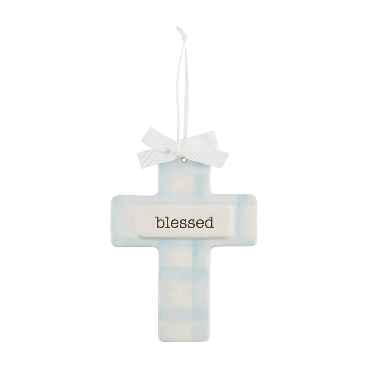 Hand - painted Ceramic Keepsake Cross with Hat Ribbon Hanging Loop