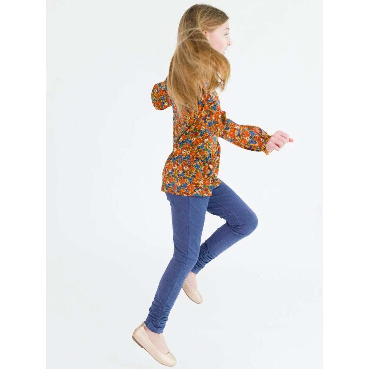 Hot Sale! RuffleButts Faux Denim Ruched Bow Baby Girl Leggings for All Seasons
