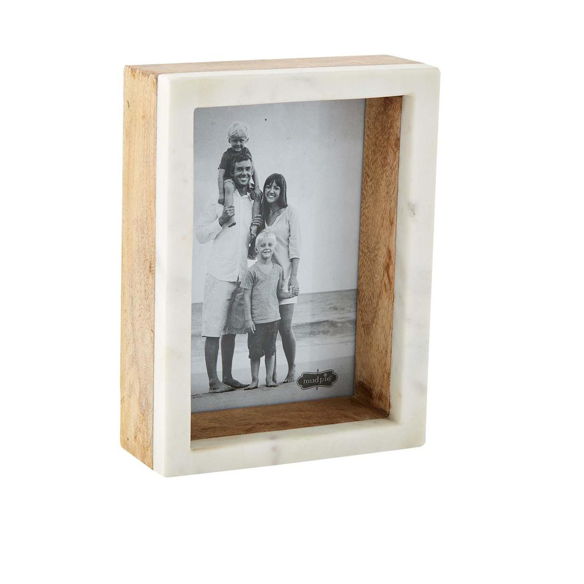 Elegant Mud Pie White Marble Layered Shadow-Box Picture Frames Set
