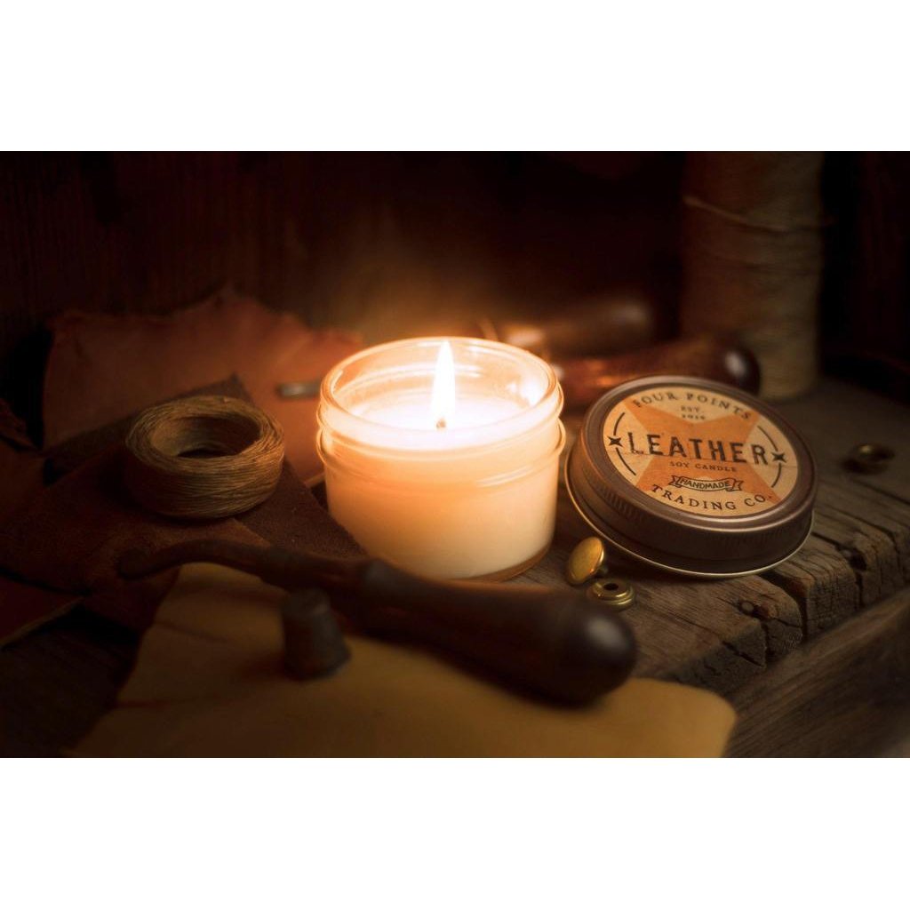Four Point's Trading Company Handmade Leather Scented Soy Candle