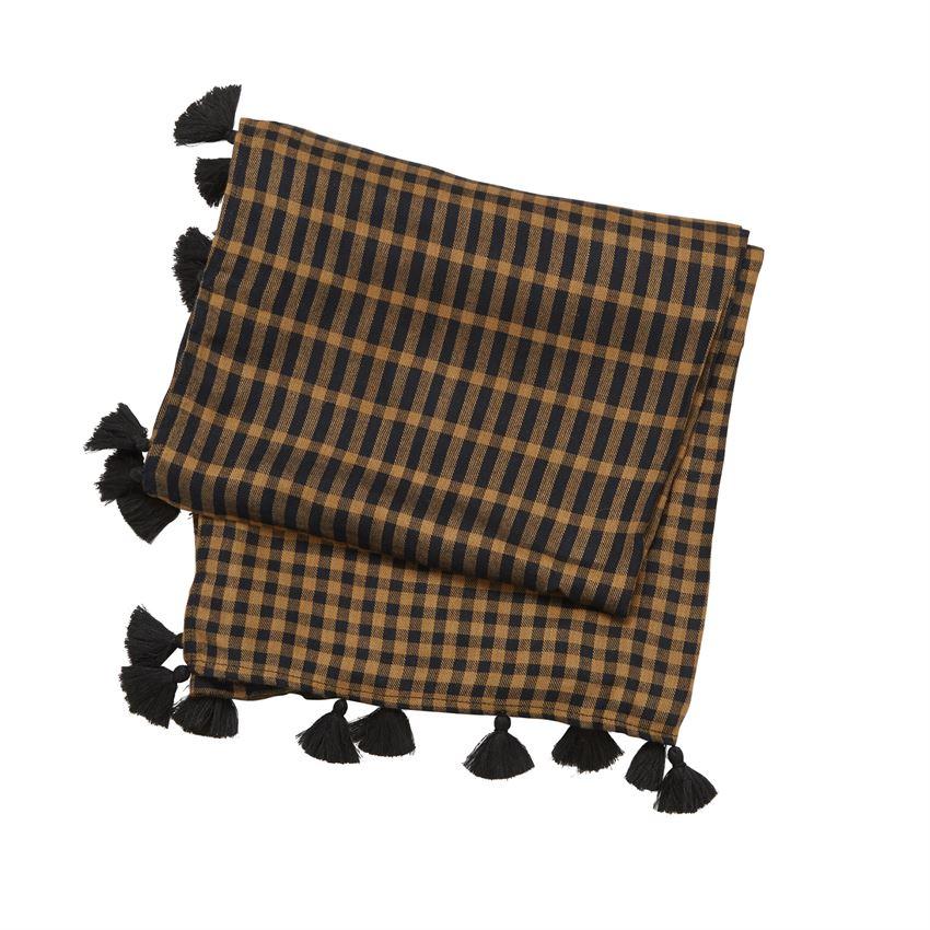 Stylish Mud Pie Viscose Gingham Square Scarf with Cotton Tassel Trim