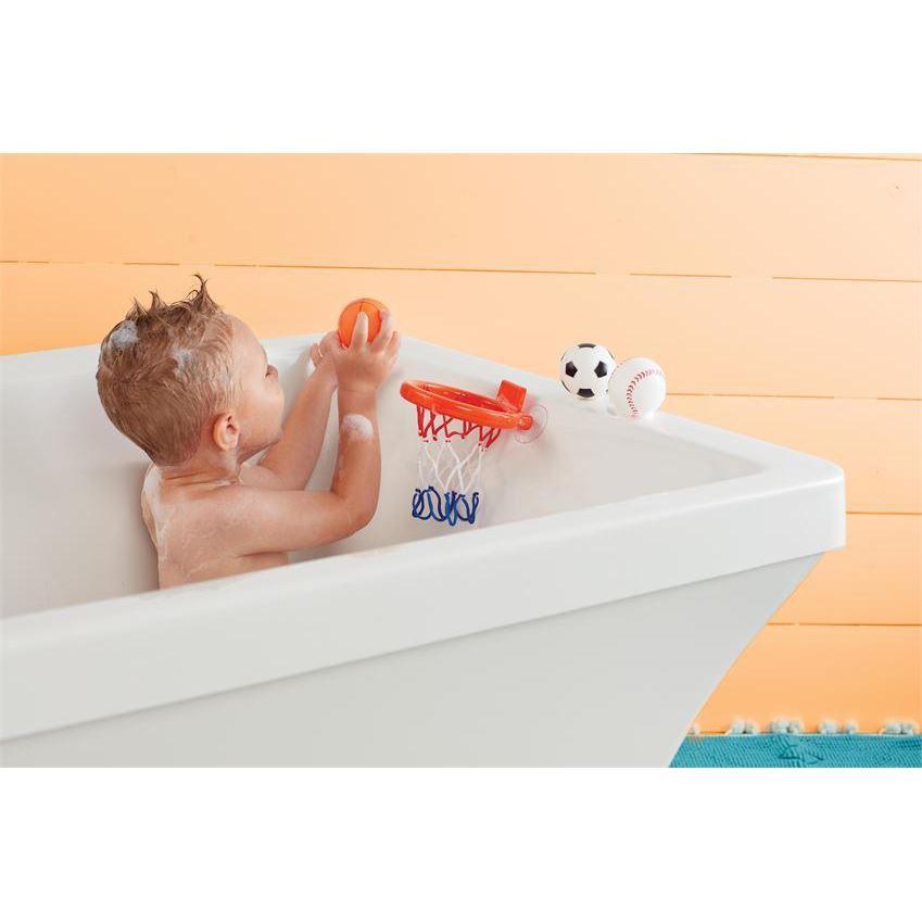 Mud Pie Sports Themed Rubber Bath Toy Set with Net and Ball Squirties