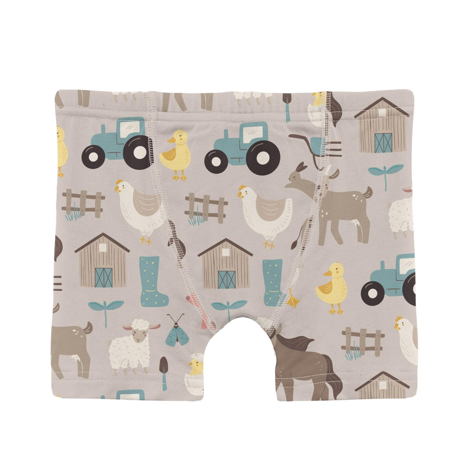 Special Offer! Boy's Kickee Boxer Briefs - Latte Morning on the Farm Style