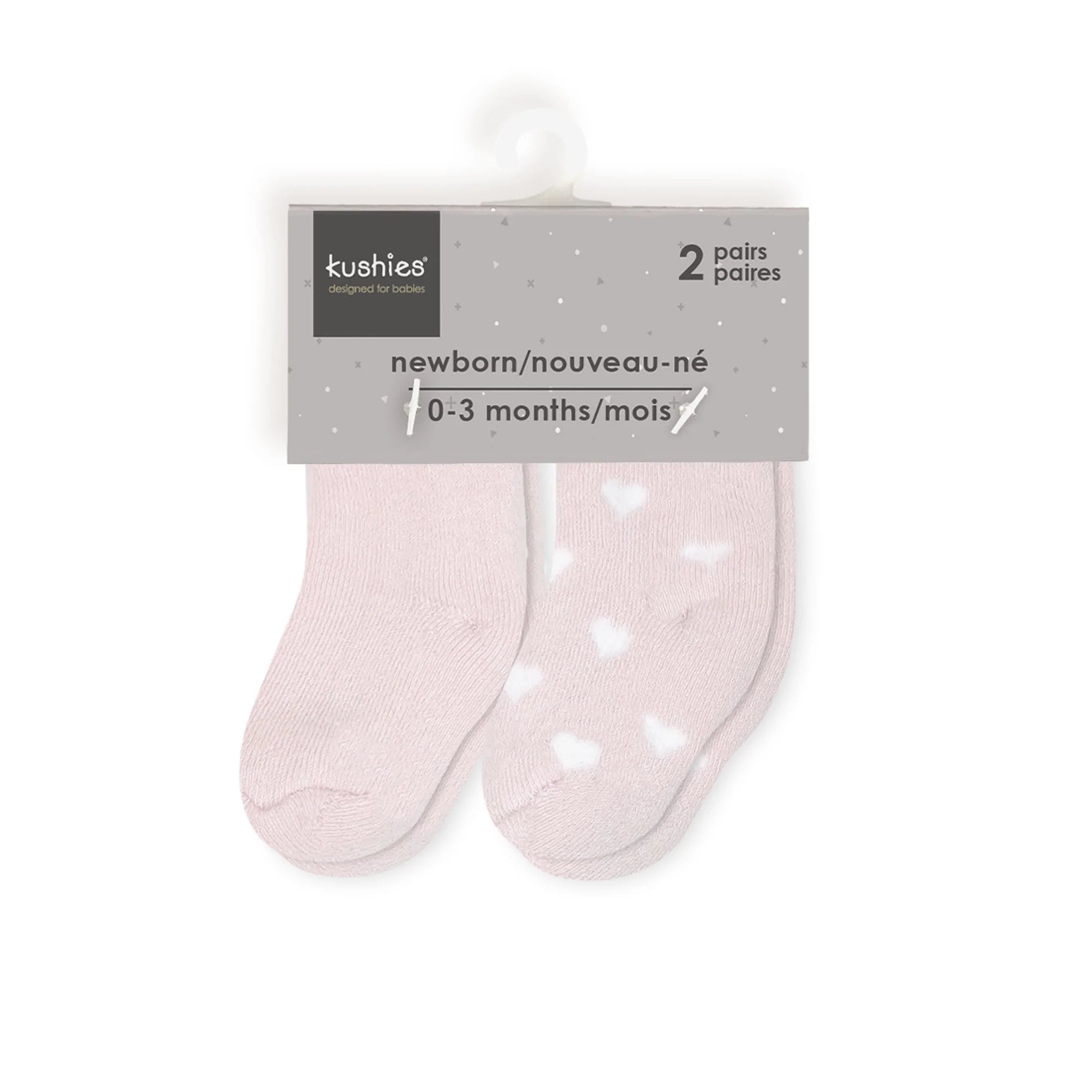 Kushies Baby Socks 2-Pack - Blush Solid/Hearts - Soft & Warm