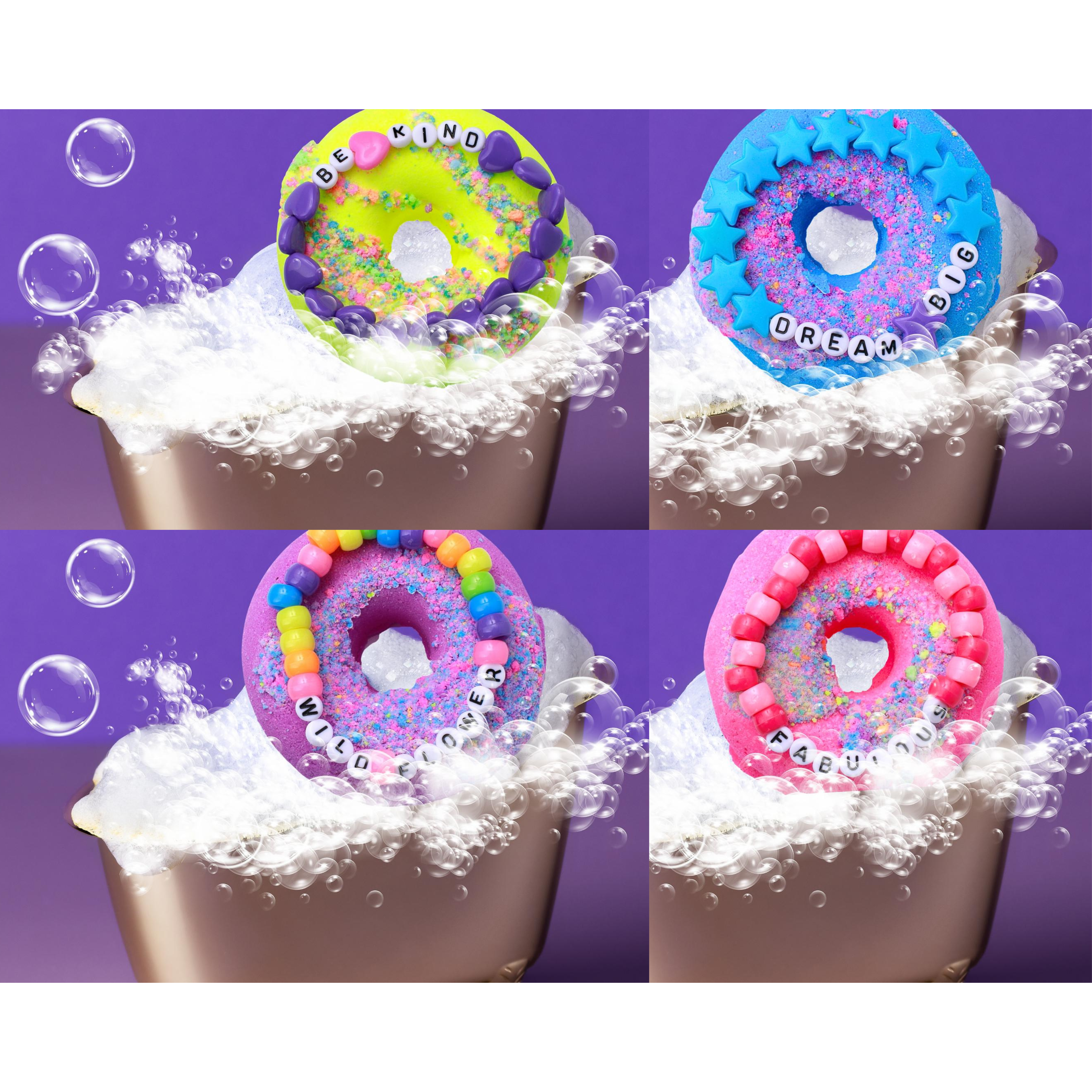 Handmade Shea Butter and Epsom Salt Donut Bath Bomb with Trendy Beaded Word Bracelet