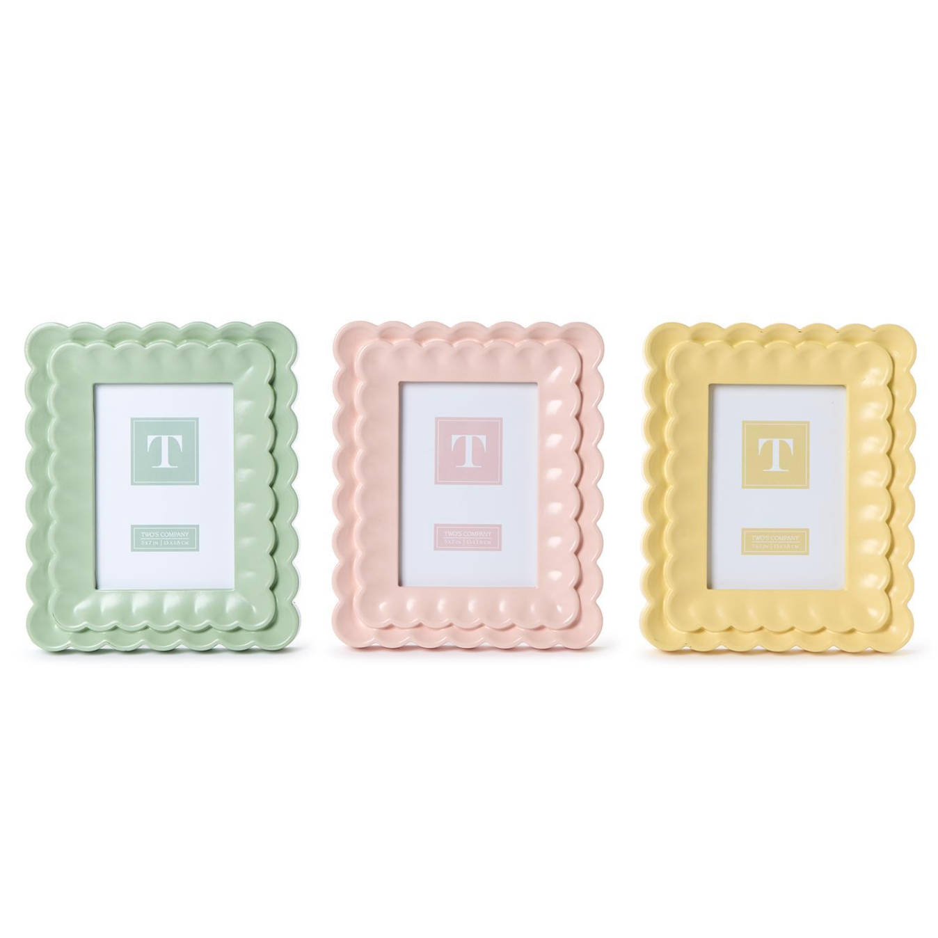 Get This Charming Two's Company Scalloped Wood Picture Frame in Pink, Yellow or Green
