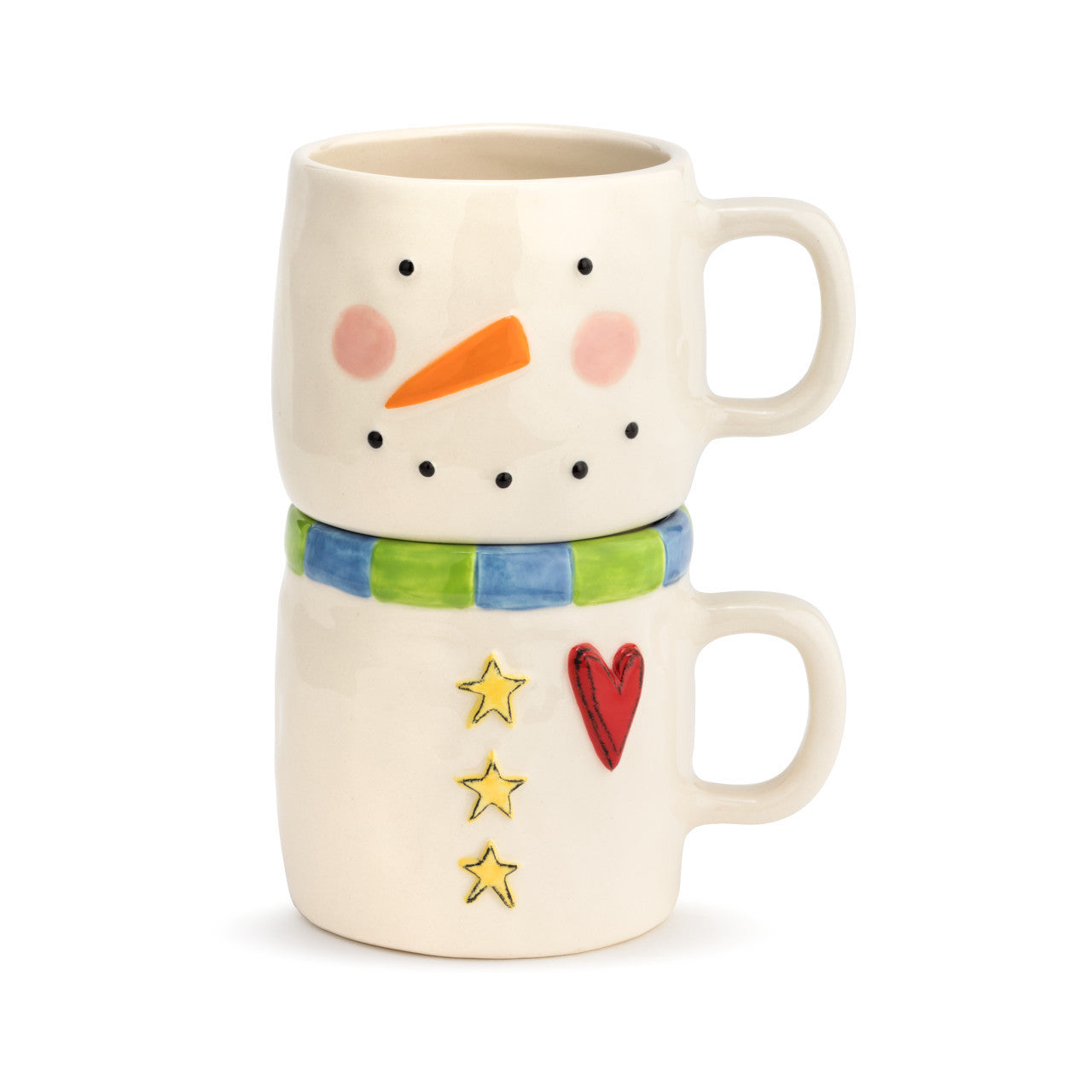 Hot Deal! Demdaco 2-Piece Heartful Snowman Stacked Mugs Set