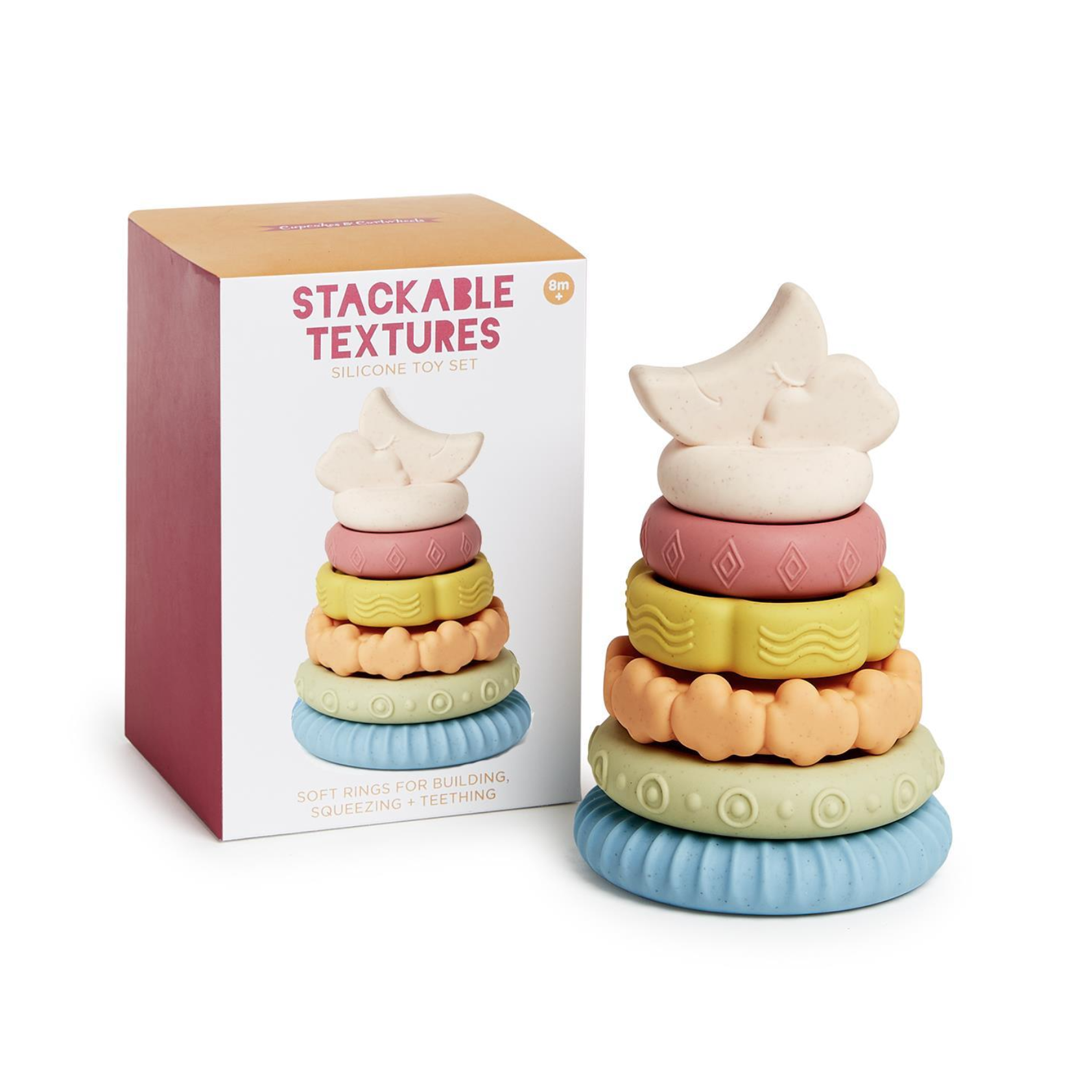 Amazing 6-Pc Cupcakes & Cartwheels Textured Stacker Toy: Love You to the Moon!