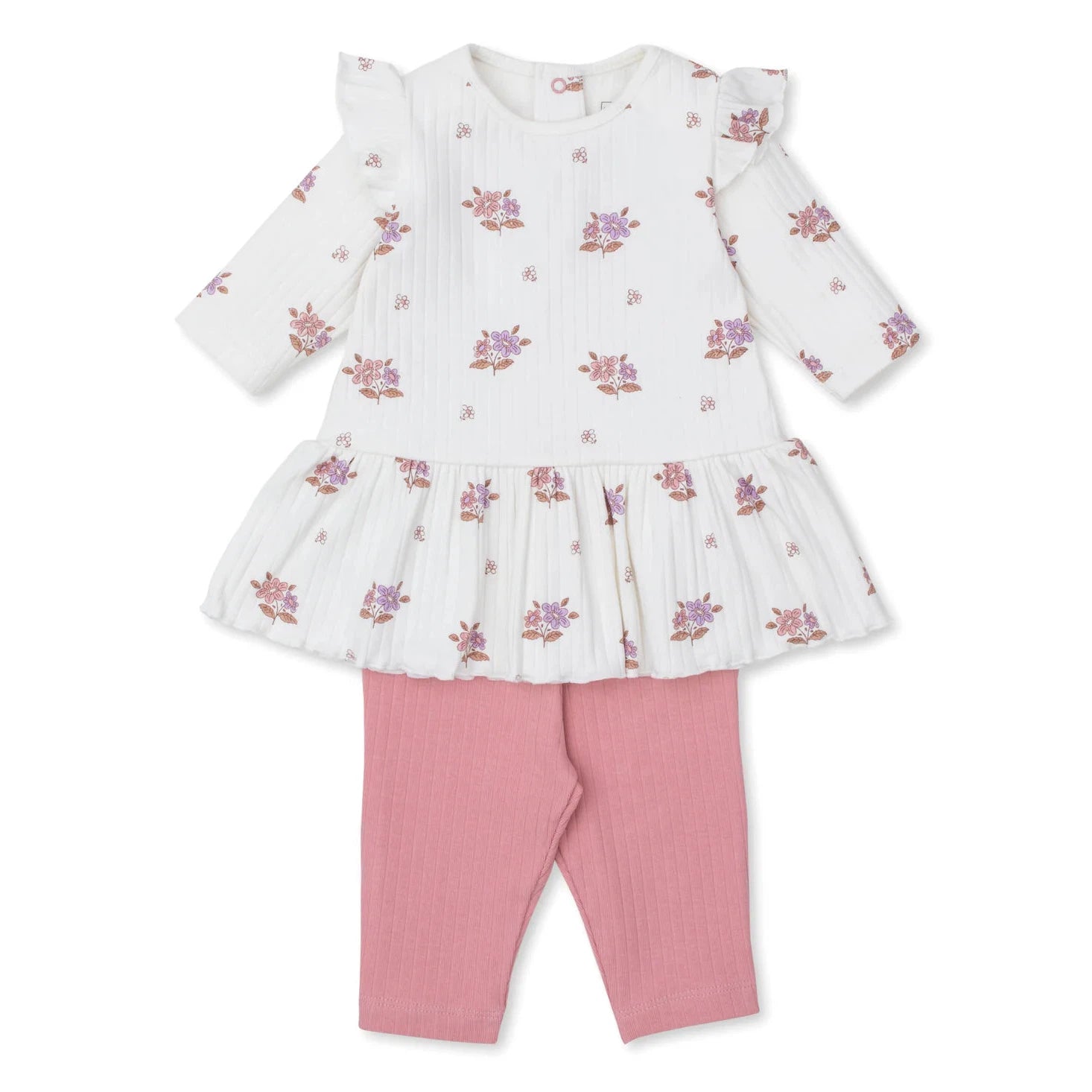 Adorable Baby Girls' Floral Ribbed Dress Set with Coordinating Leggings - 100% Pima Cotton