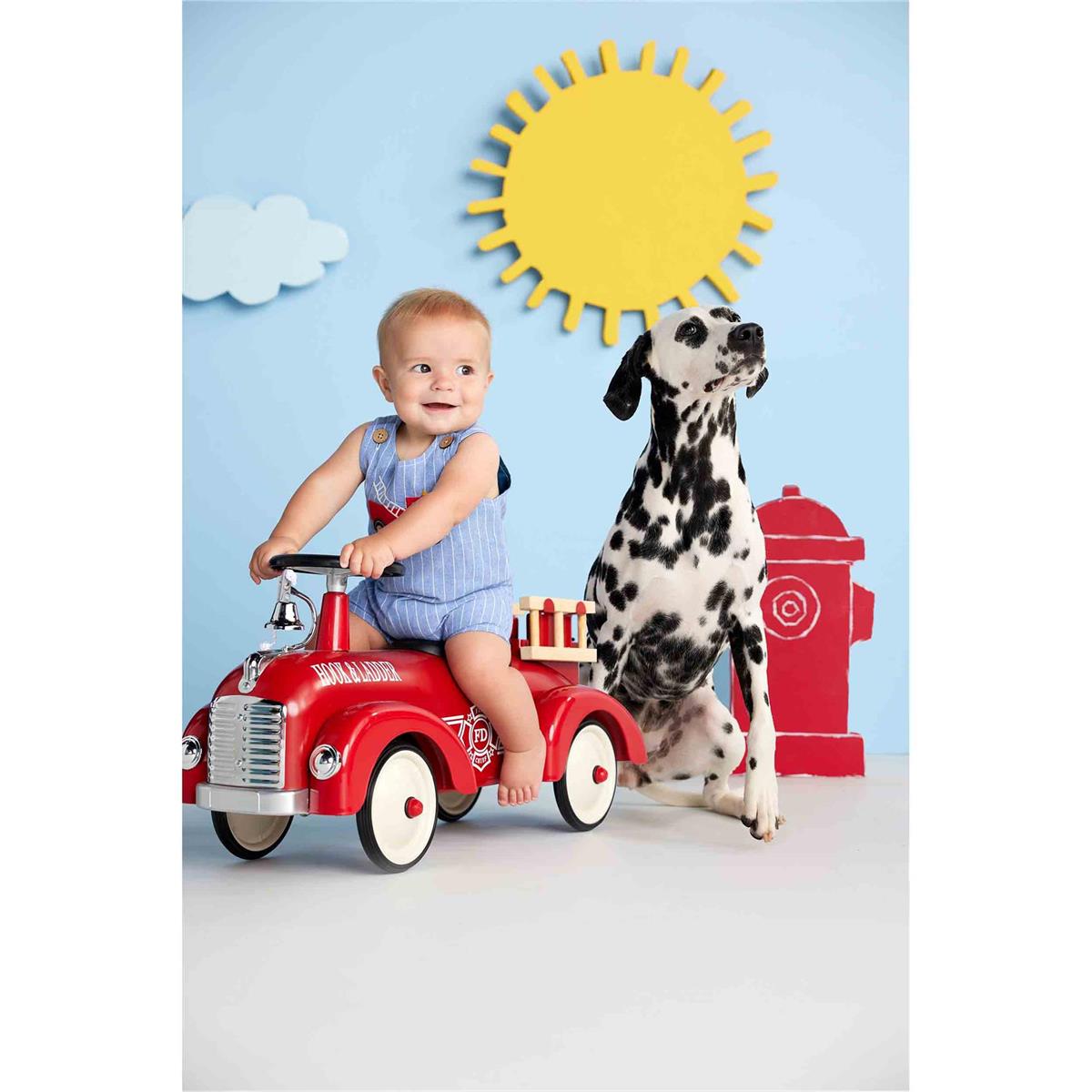 Hot Deal! Mud Pie Chambray Fire Truck Jon Jon with Pinstripes