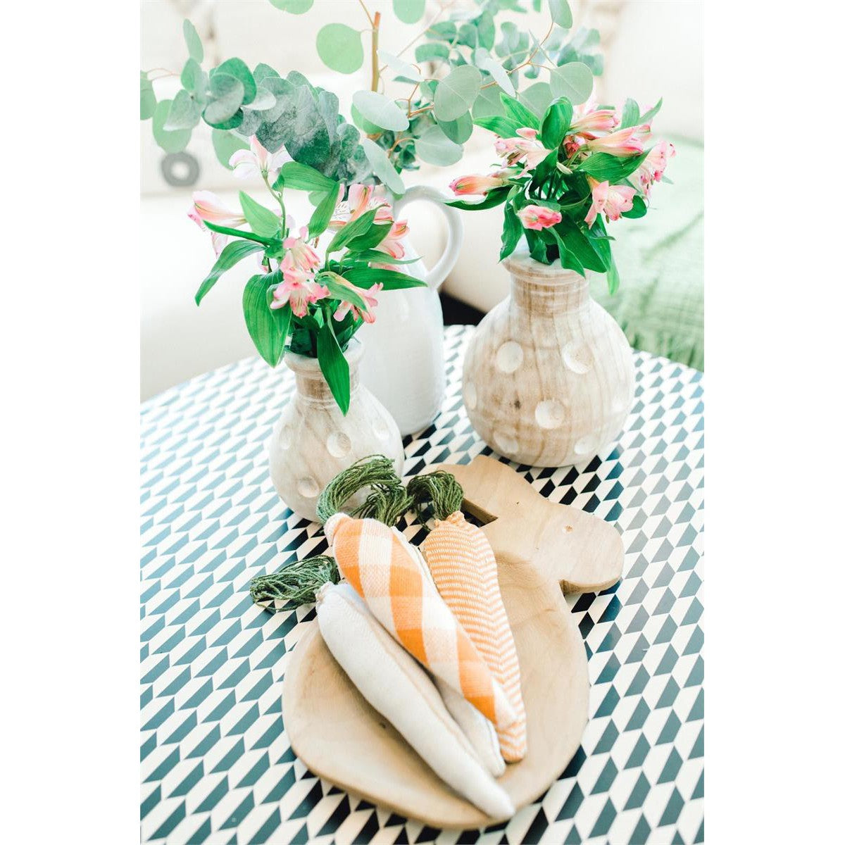 Mud Pie Large Hand - painted Dotted Paulownia Wood Vase for Home Decor