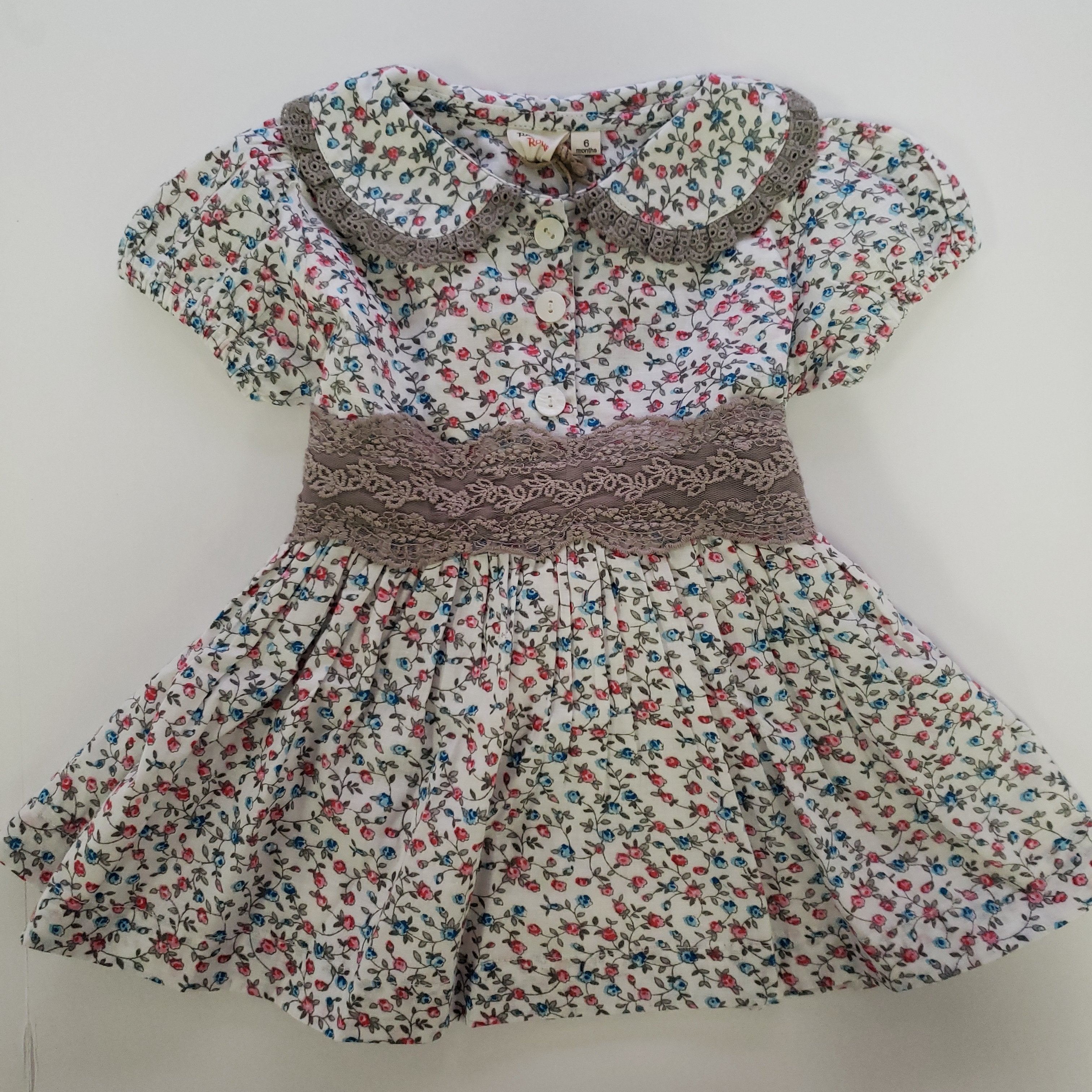 Hot Deal! Ren & Rouge Women's Rosebud Printed Dress with Elegant Lace Trim and Tie Detail