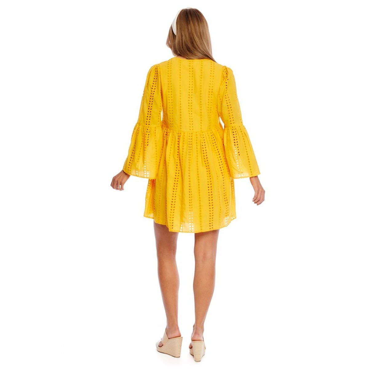 Hot Sale! Mud Pie Mustard Cotton Eyelet Raylee Dress for Women