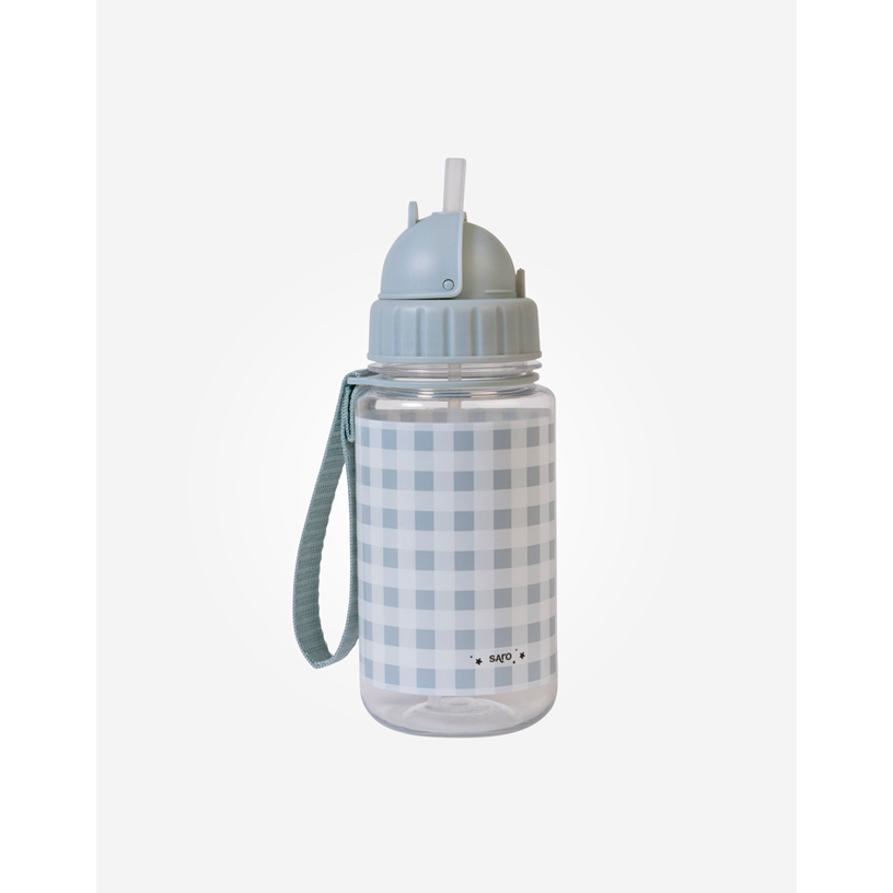 Gray Check Saro Baby Bottle with Foldable Straw and Handle