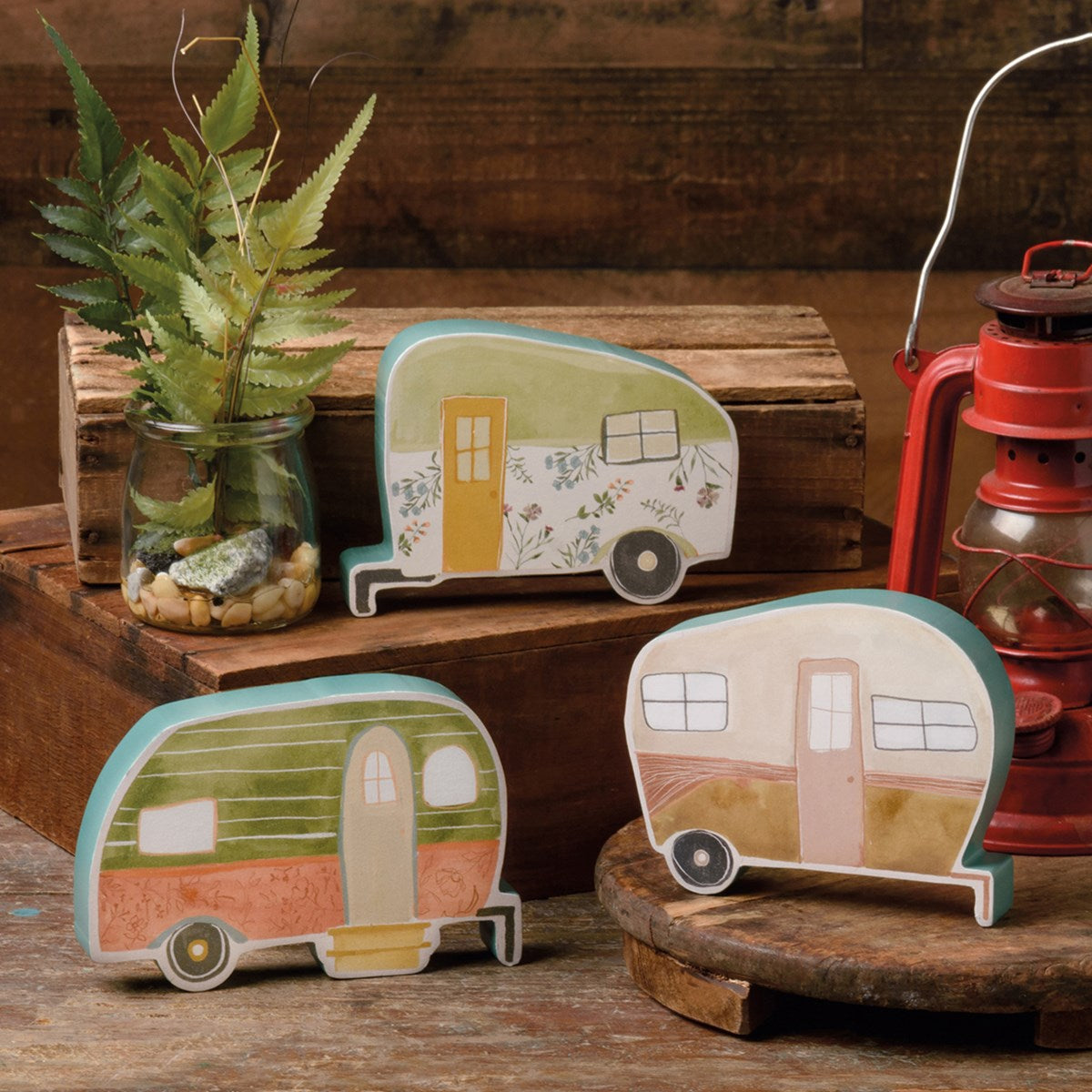 Kathy's Primitives Chunky RV Shaped Wooden Sitters - Campers Set