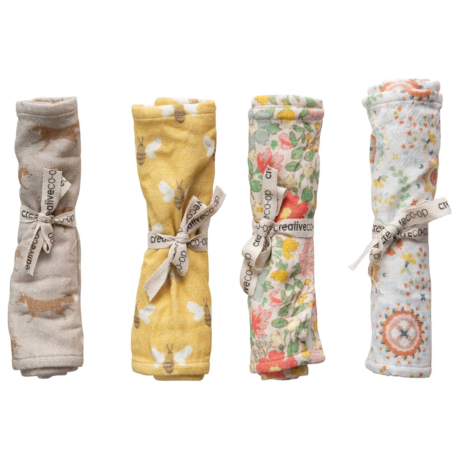 Creative Co-Op Printed Woven Cotton Baby Burp Cloths with 4 Styles