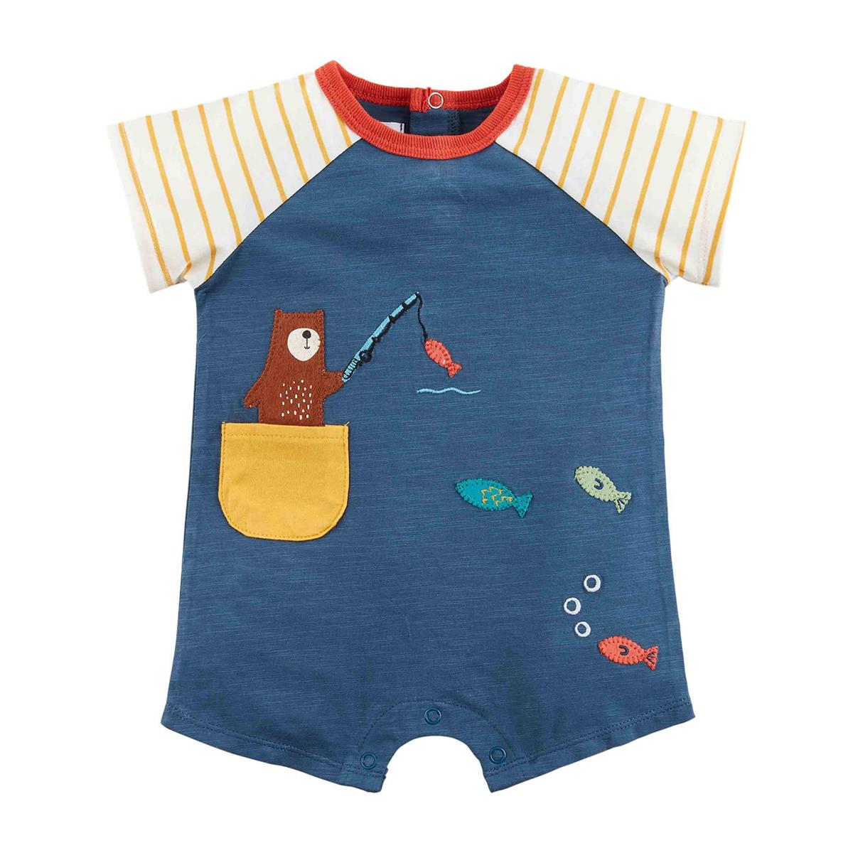 Hot Deal! Mud Pie Bear - Themed Fishing Cotton Slub Shortall for Adventure Lovers