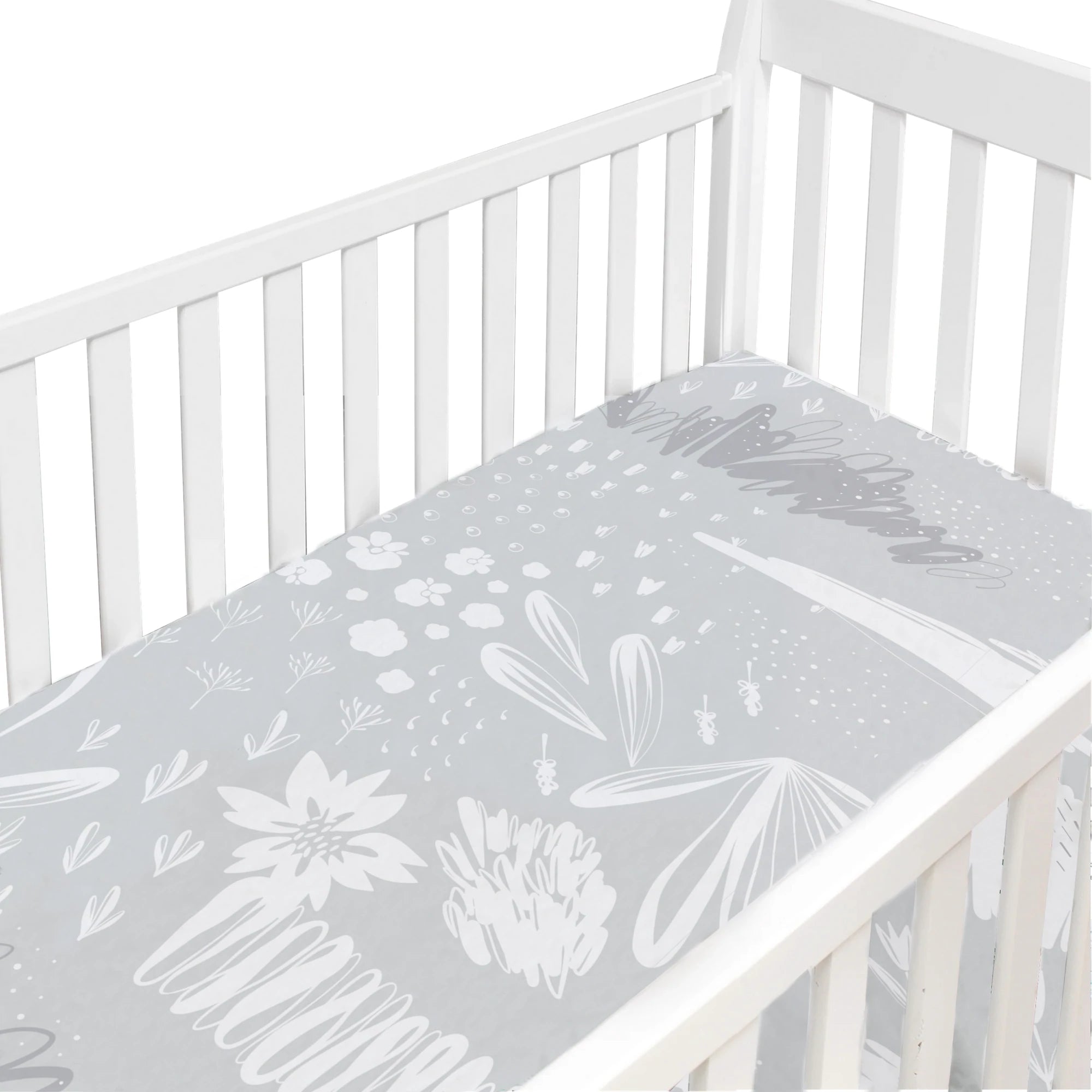 Kushies Bunny Grey Premium Cotton Percale Fitted Crib Sheet for Sweet Dreams