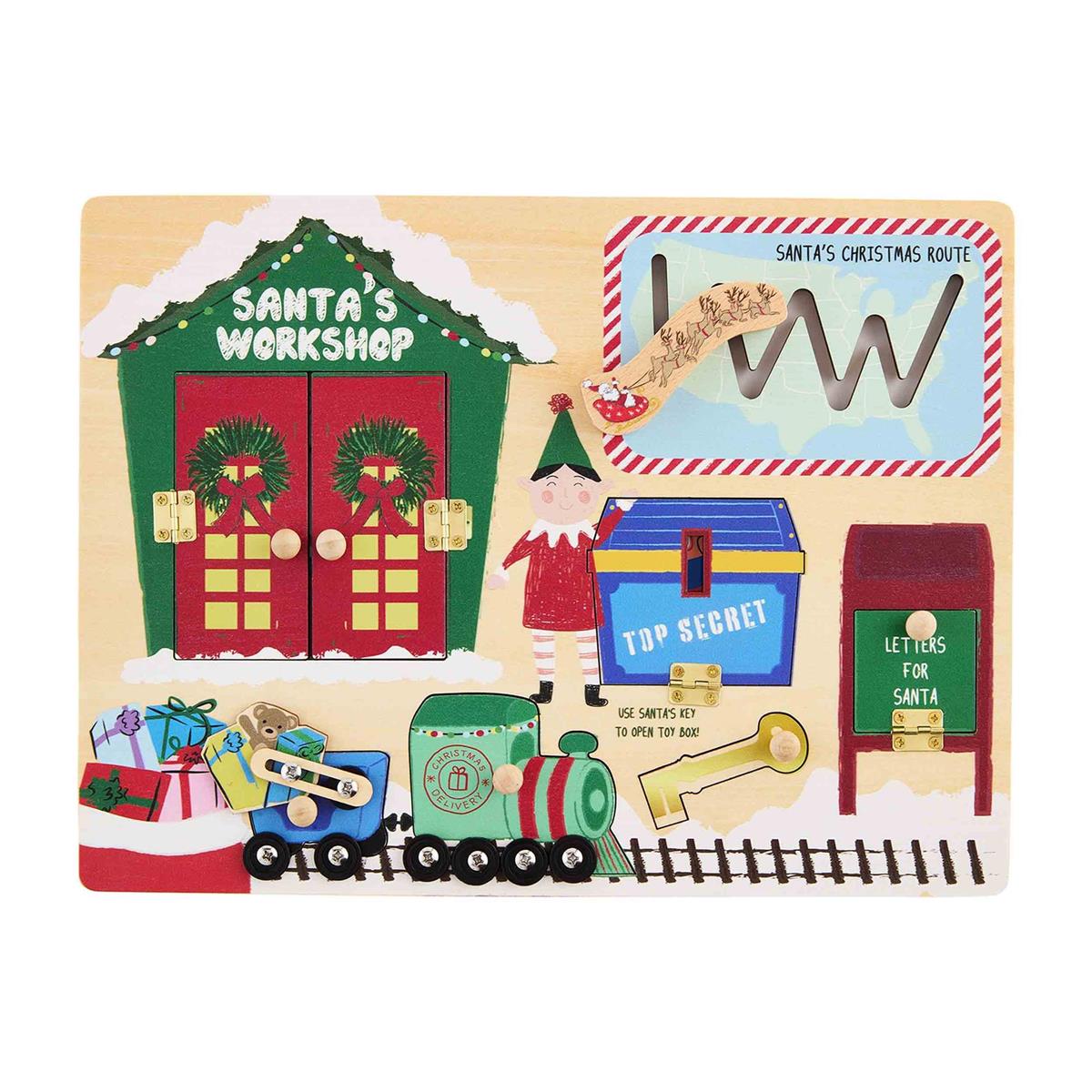 Hot Sale! Mud Pie Santa Shop Wooden Busy Board Puzzle for Ages 3+