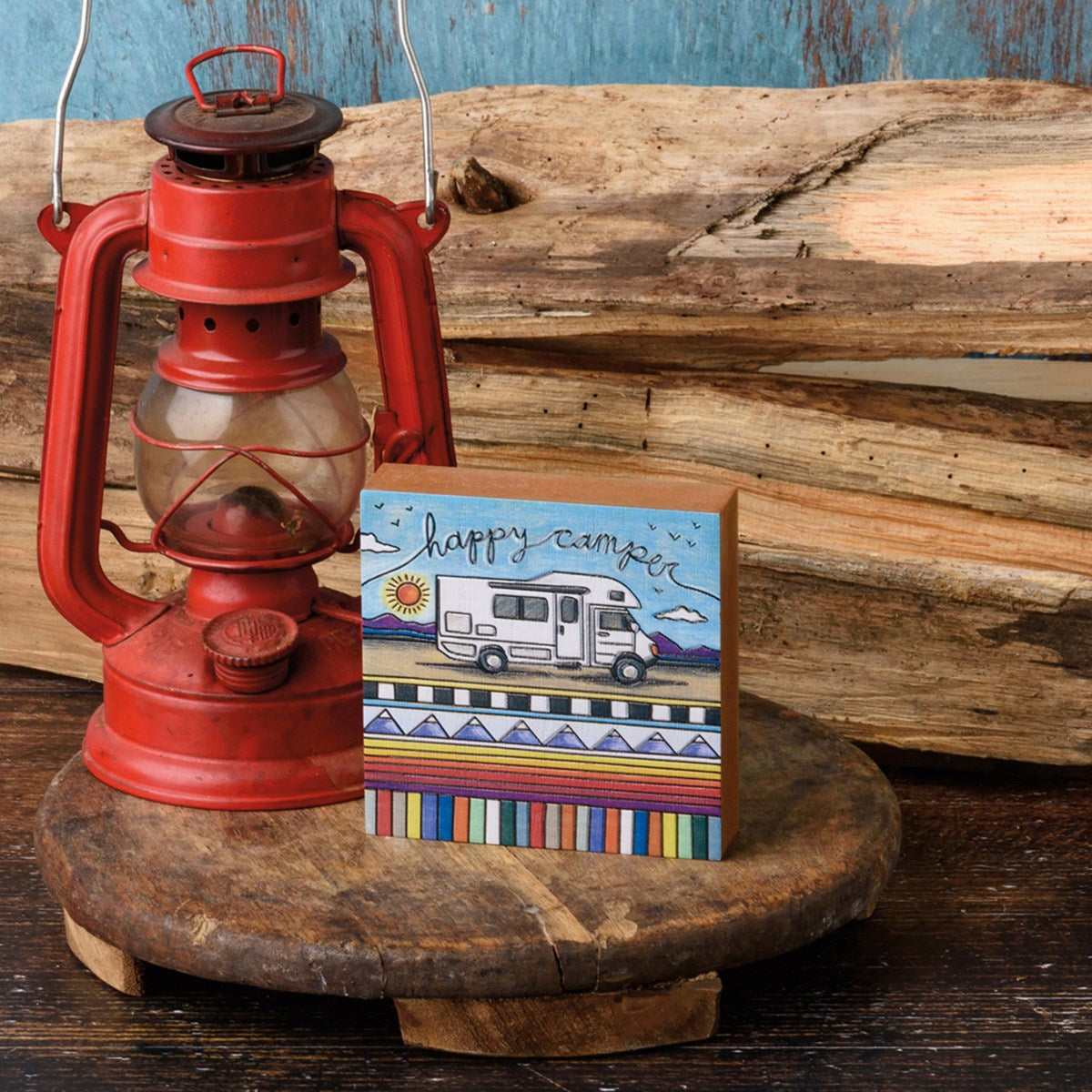 Hot Deal! Primitives By Kathy's Wooden Wall Art - Happy Camper Block Sign