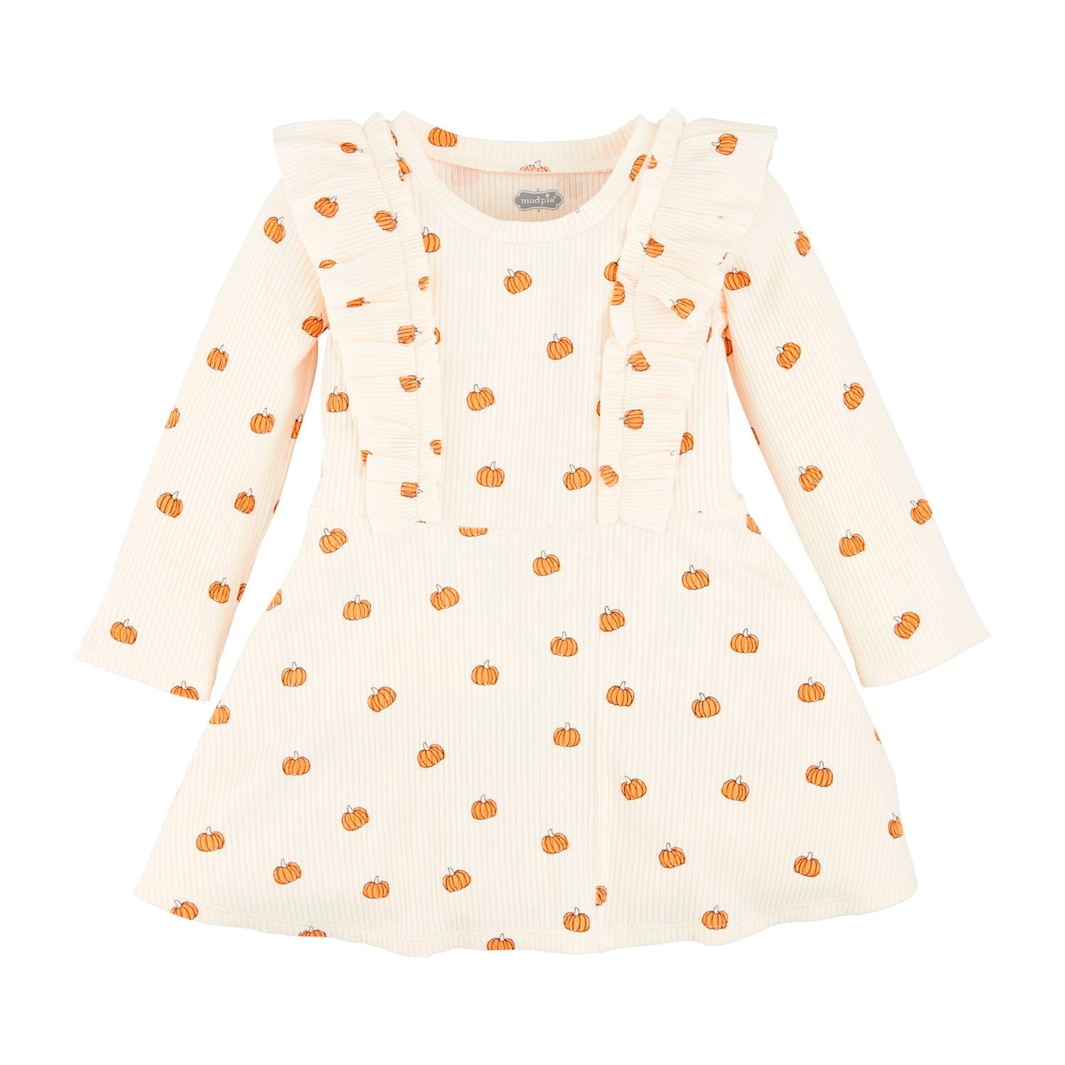 Hot Sale! Mud Pie Women's Cotton Rib Pumpkin T-Shirt Dress with Ruffle Detail
